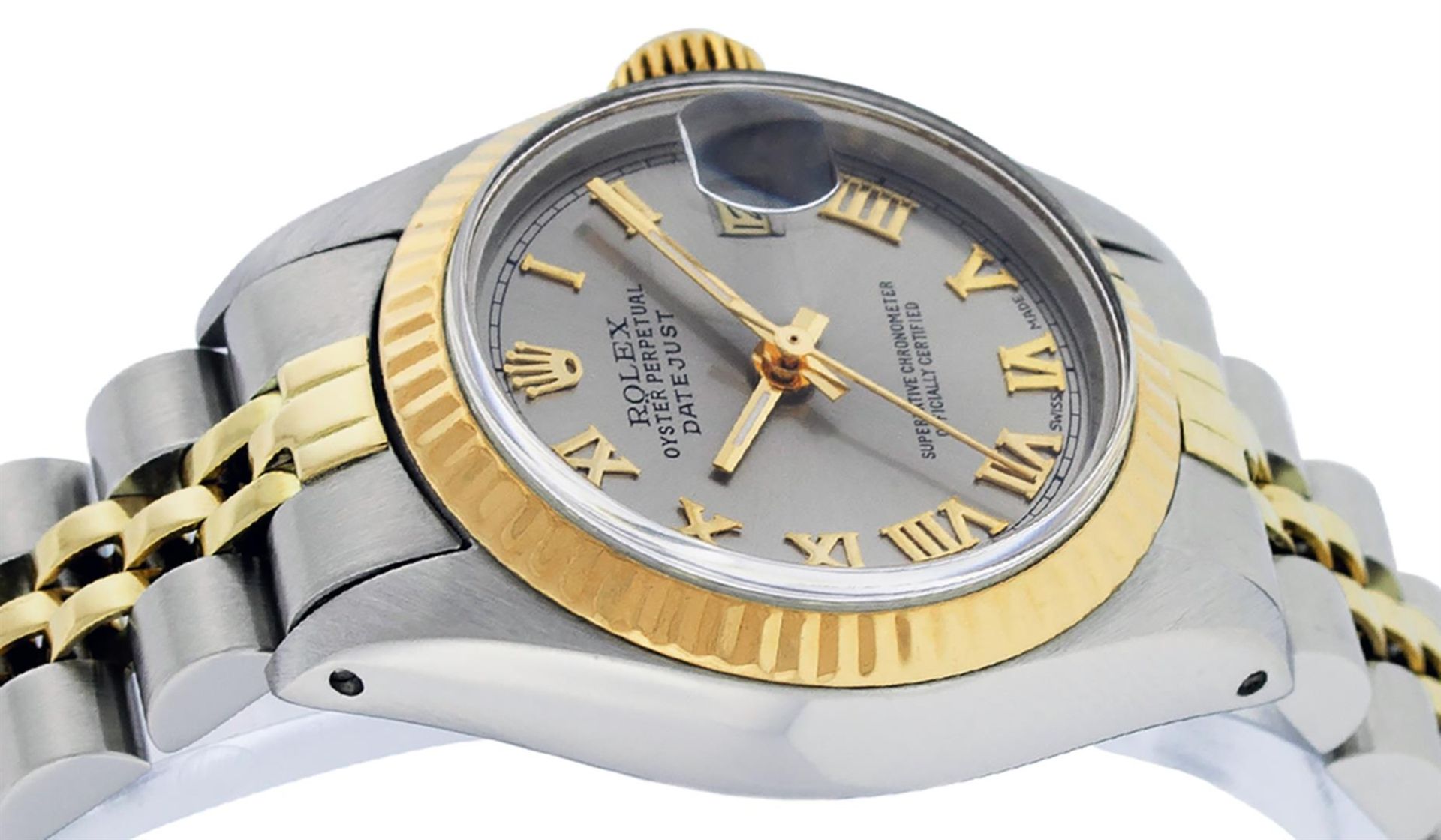 Rolex Ladies 2 Tone Yellow Gold & Stainless Steel Slate Grey Roman Datejust Wris - Image 9 of 9