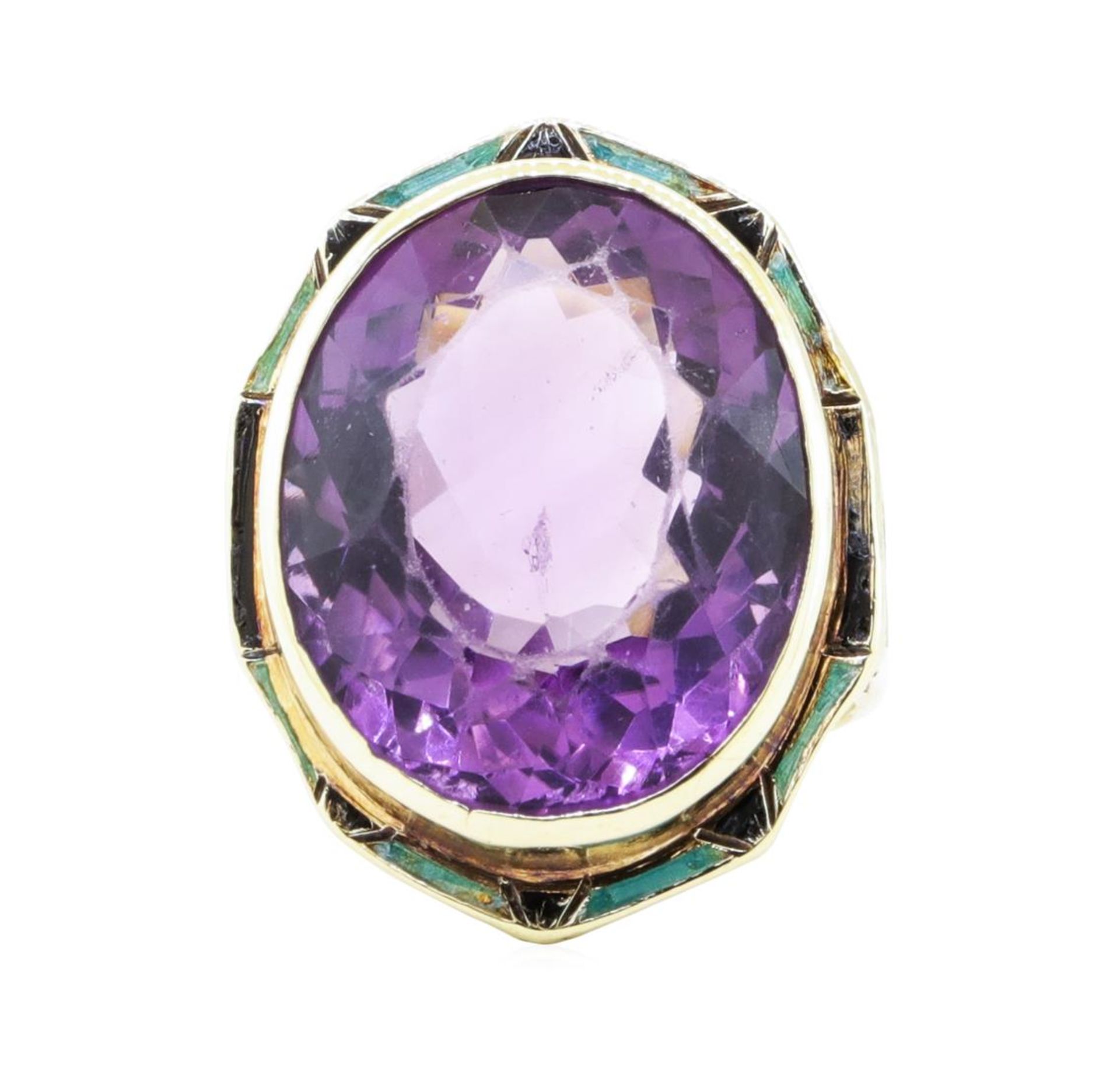 17.32 ctw Amethyst and Multi-Colored Enamel Ring - 14KT Yellow Gold - Image 2 of 4