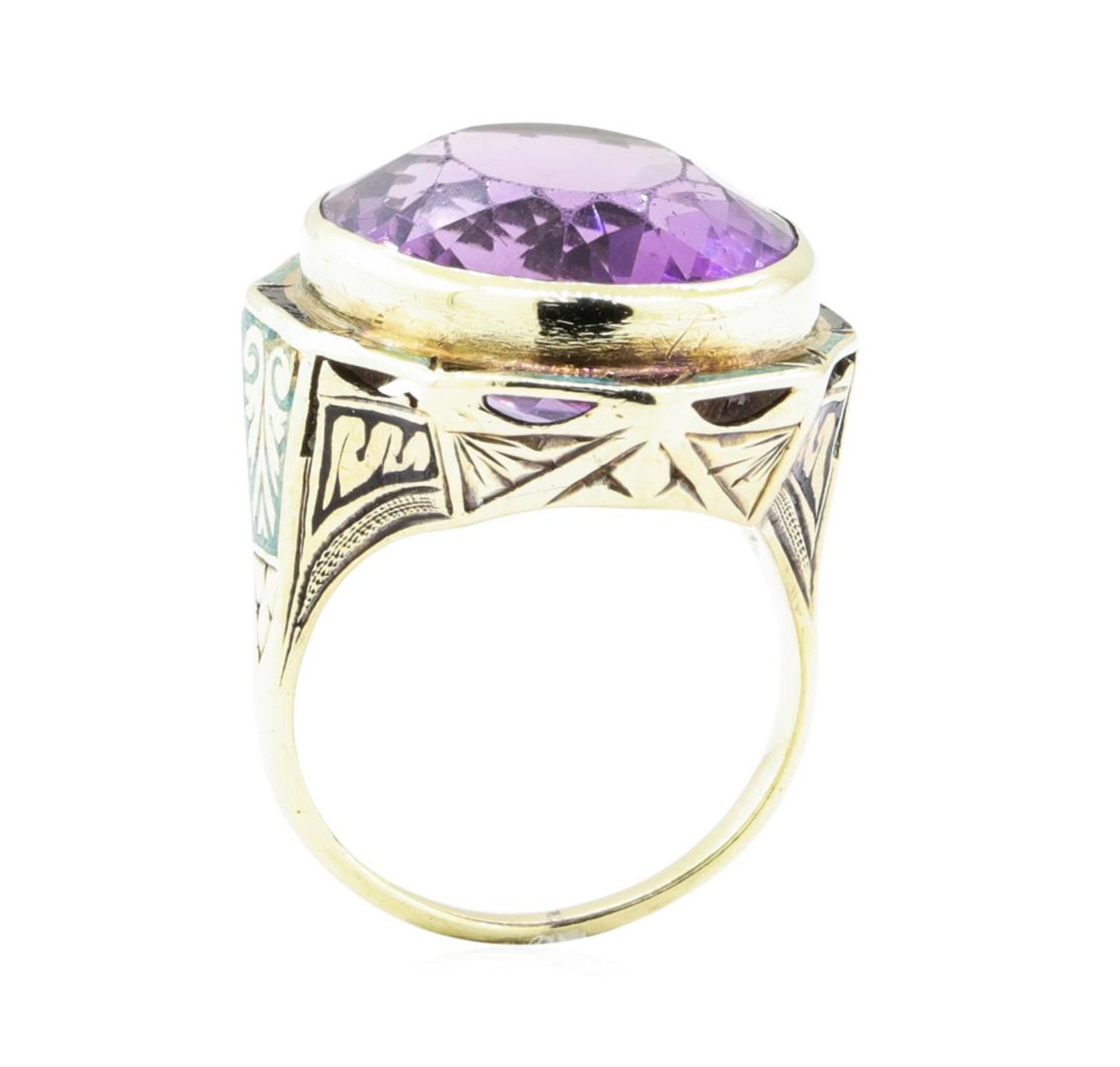 17.32 ctw Amethyst and Multi-Colored Enamel Ring - 14KT Yellow Gold - Image 4 of 4