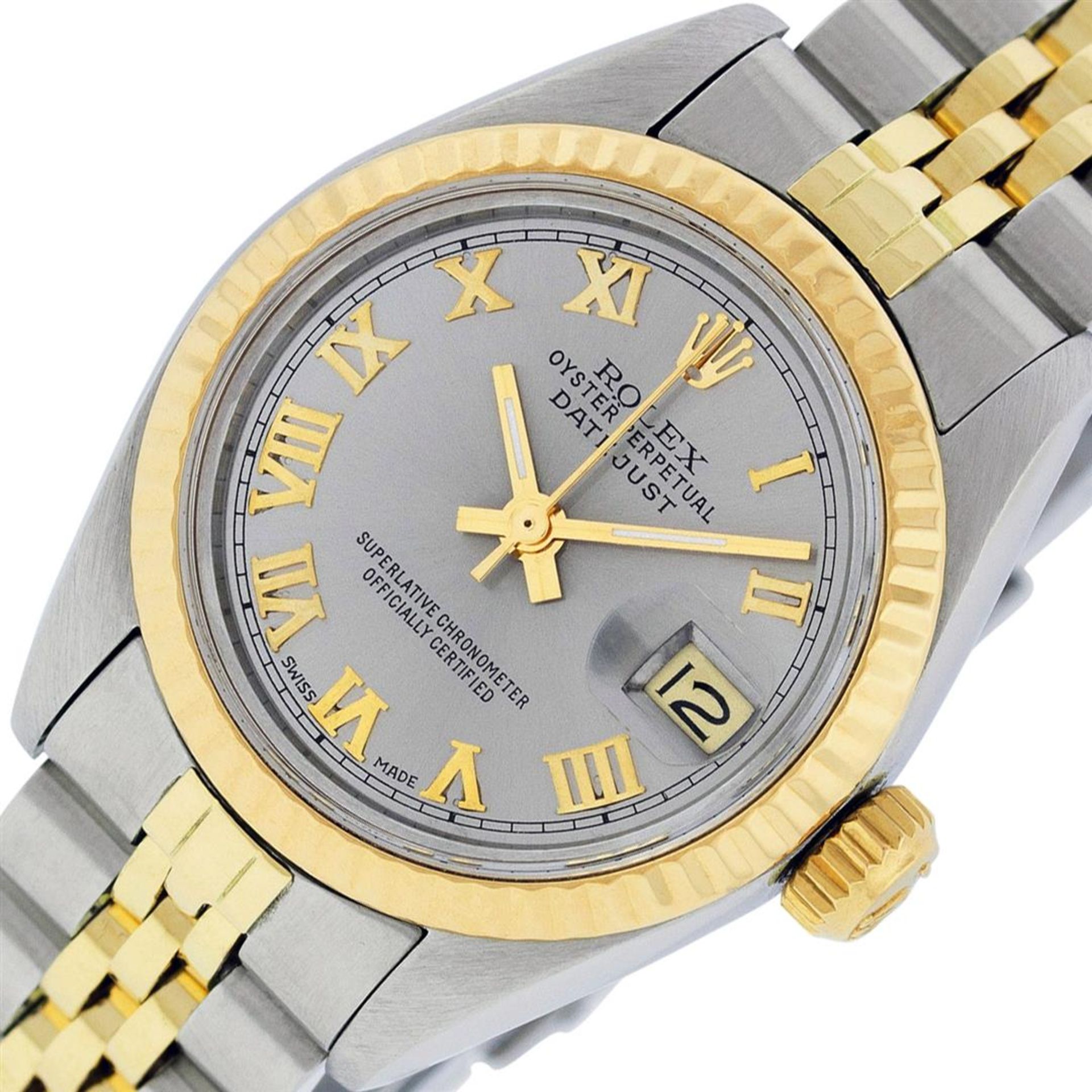 Rolex Ladies 2 Tone Yellow Gold & Stainless Steel Slate Grey Roman Datejust Wris - Image 2 of 9