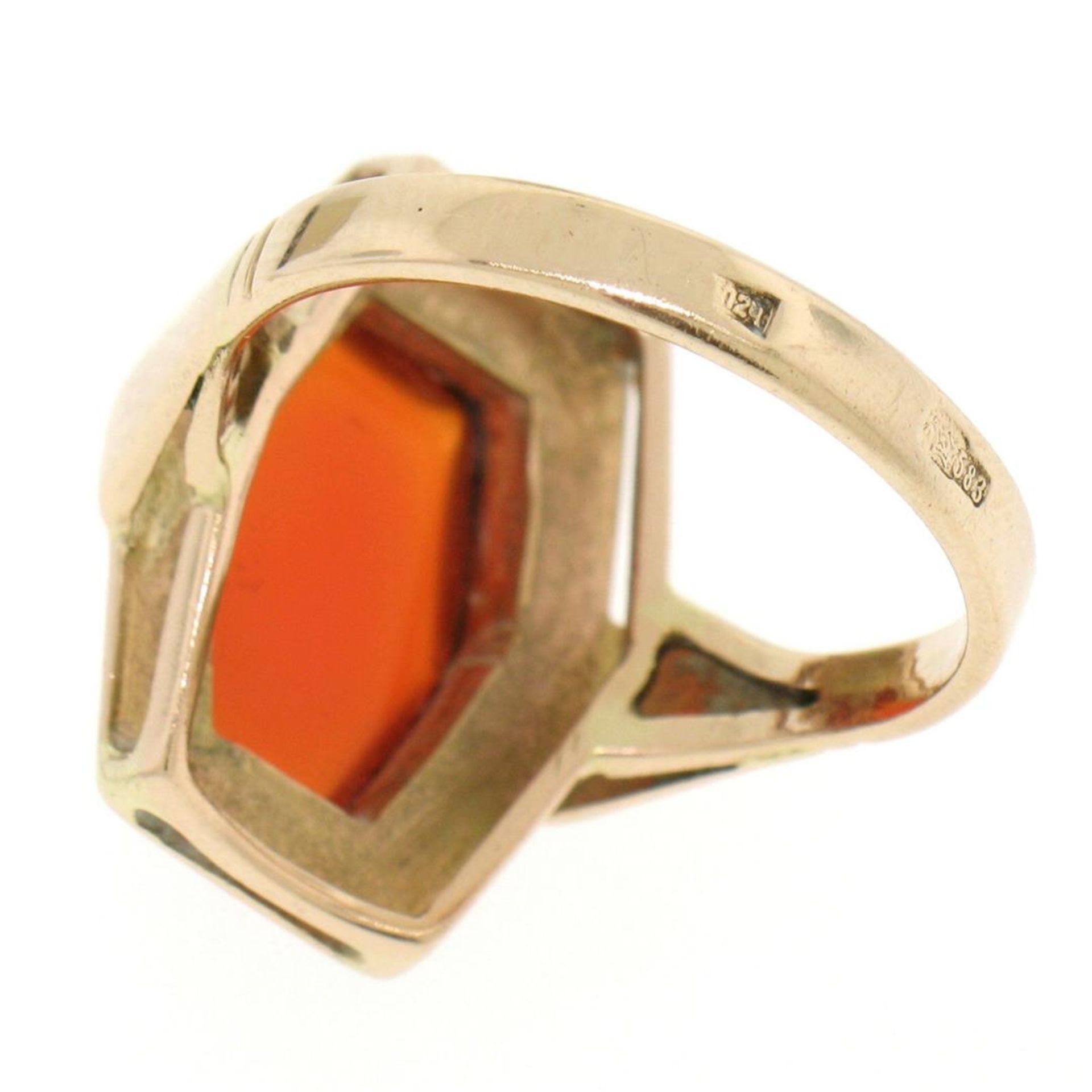 Vintage Russian 14kt Rose Gold Bezel Set Carnelian Hexagon Ring - Image 9 of 9