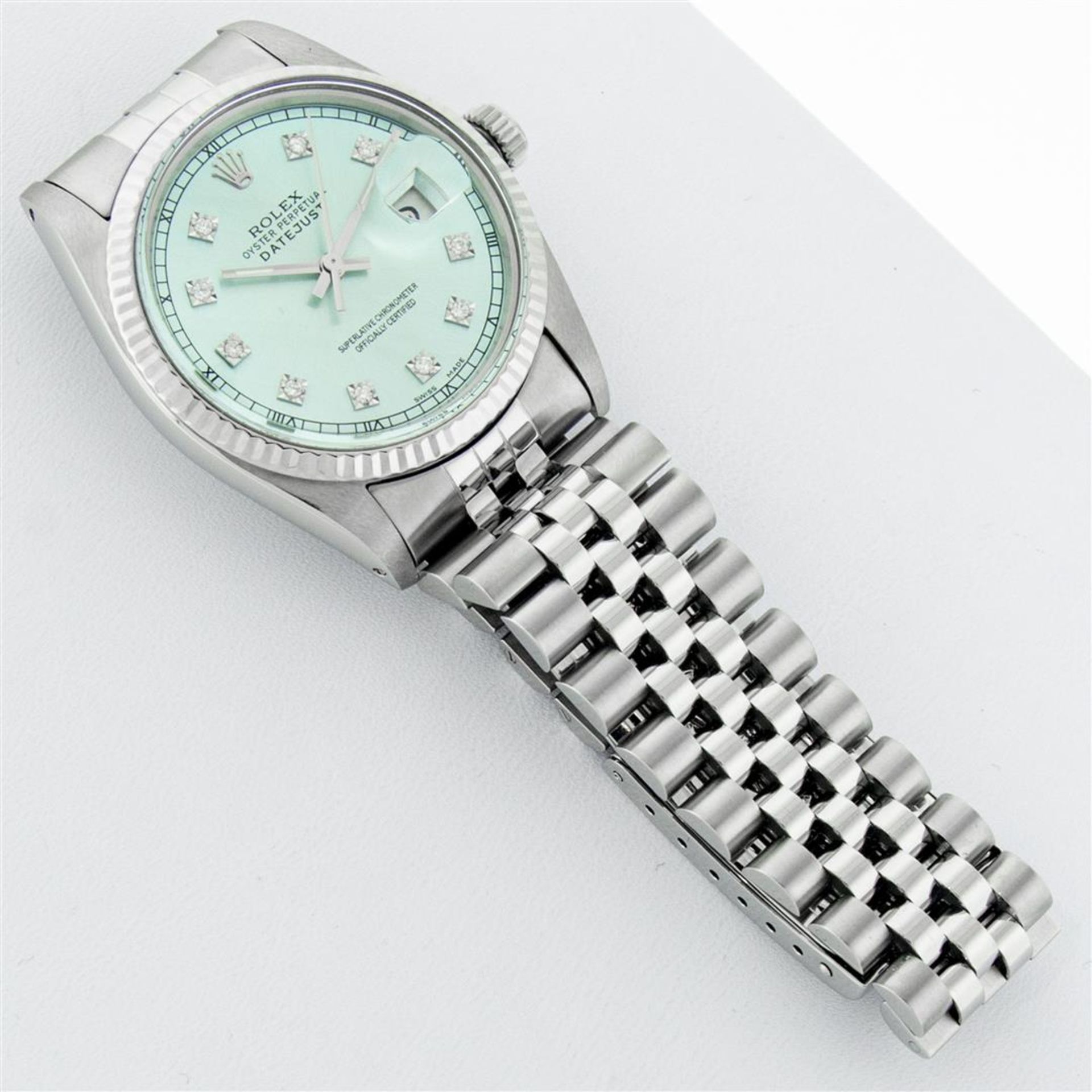 Rolex Mens Stainless Steel Ice Blue Diamond Oyster Perpetual 36MM Datejust Wrist - Image 7 of 9