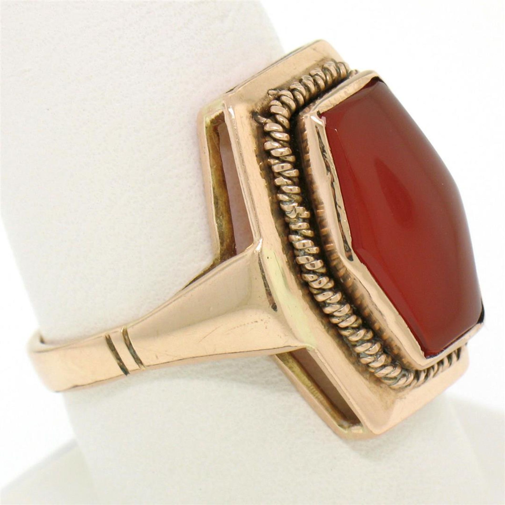 Vintage Russian 14kt Rose Gold Bezel Set Carnelian Hexagon Ring - Image 3 of 9