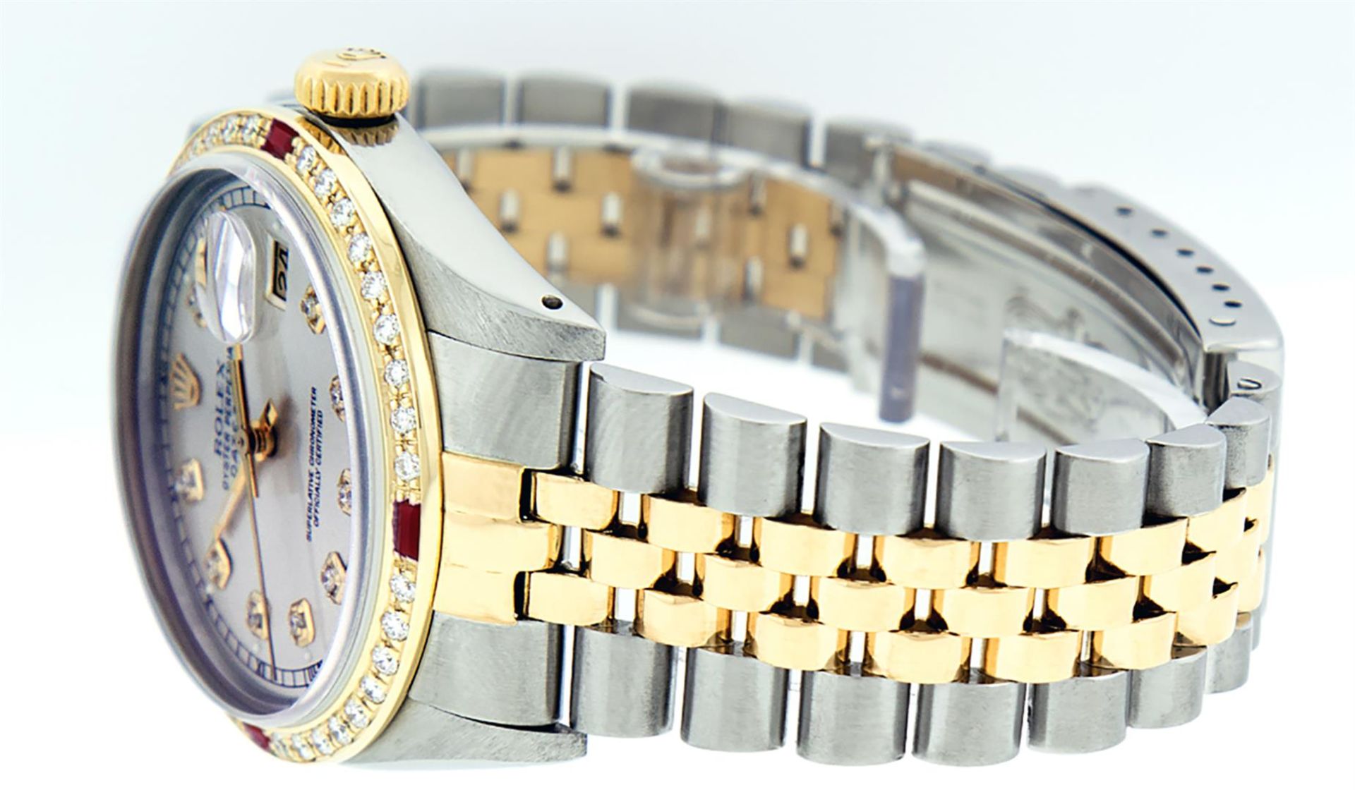 Rolex Mens 2 Tone Silver Diamond & Ruby Datejust Wristwatch - Image 9 of 9