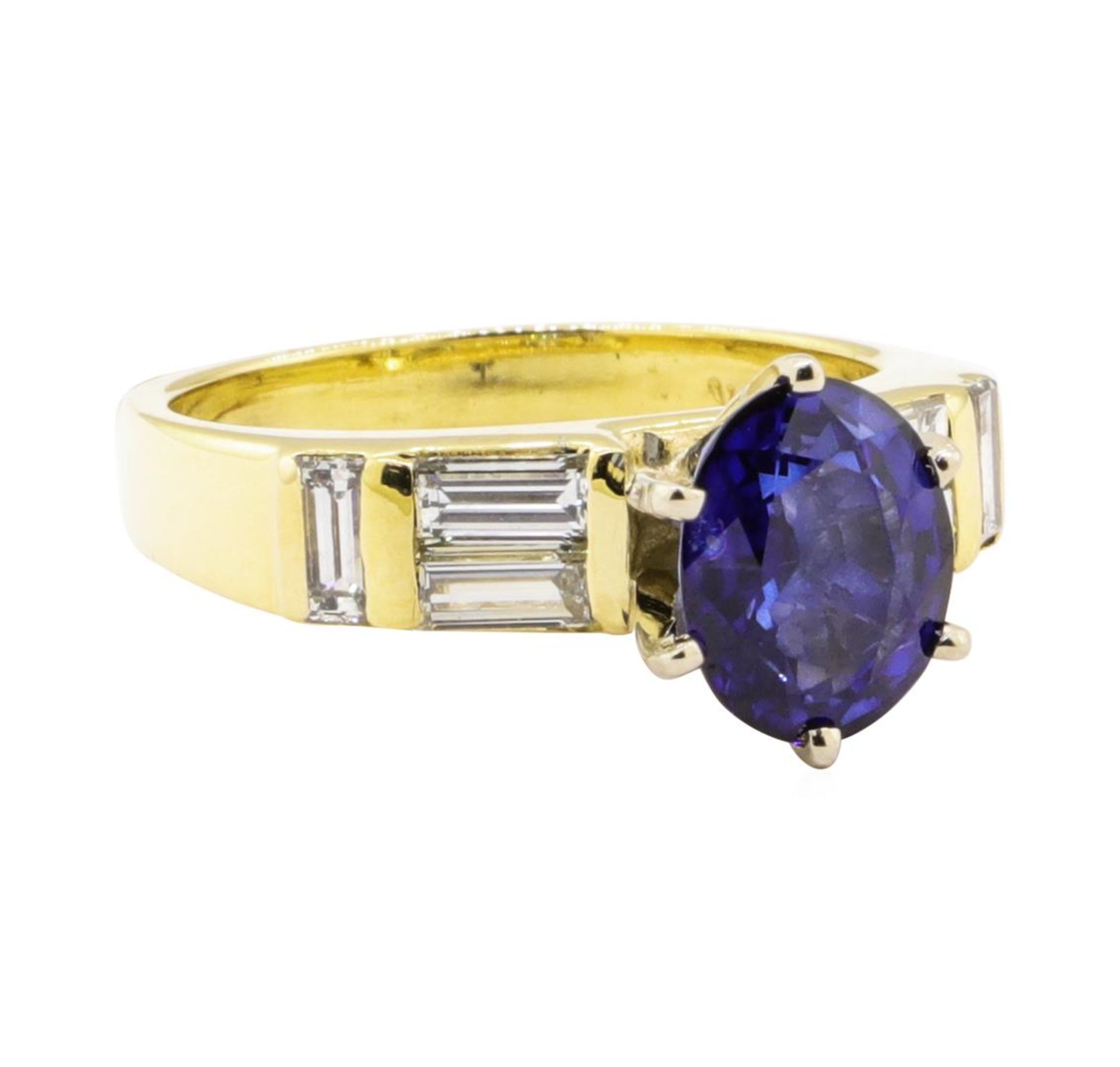 2.93 ctw Blue Sapphire And Diamond With Elevated Shoulders - 18KT Yellow Gold