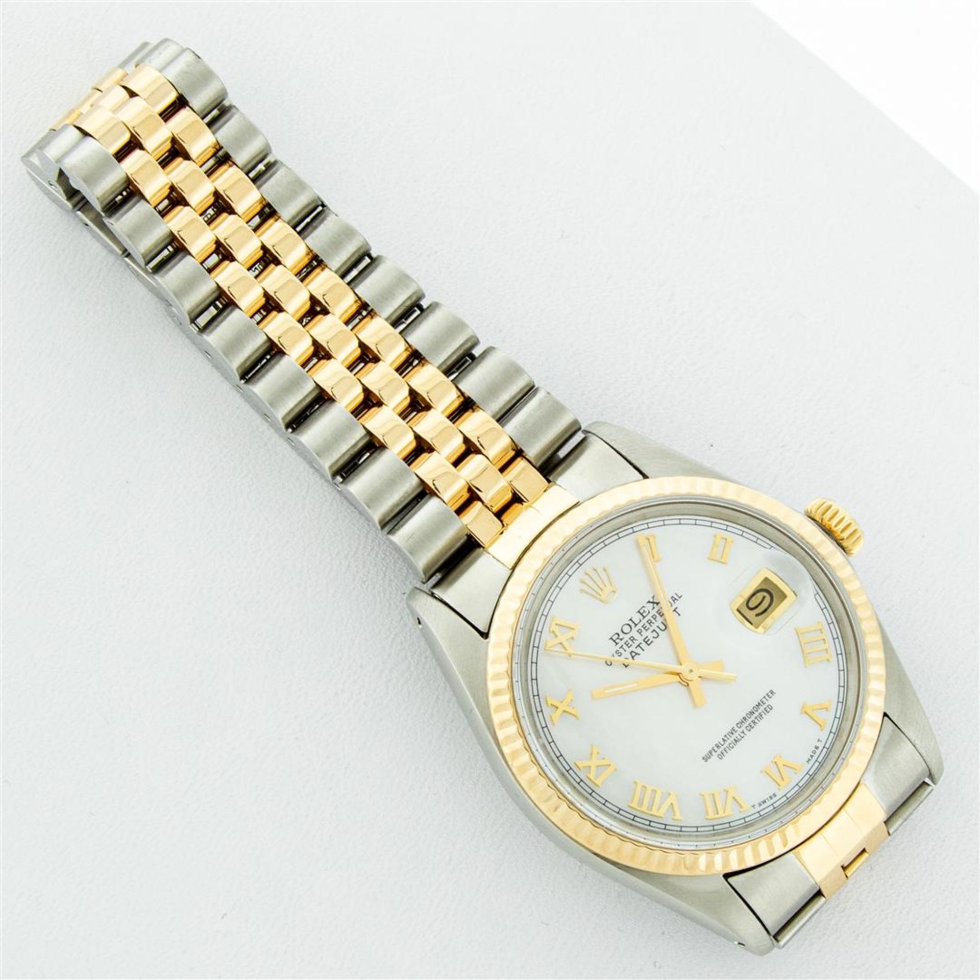 Rolex Mens 2 Tone Mother Of Pearl Roman Datejust Wristwatch - Image 9 of 9
