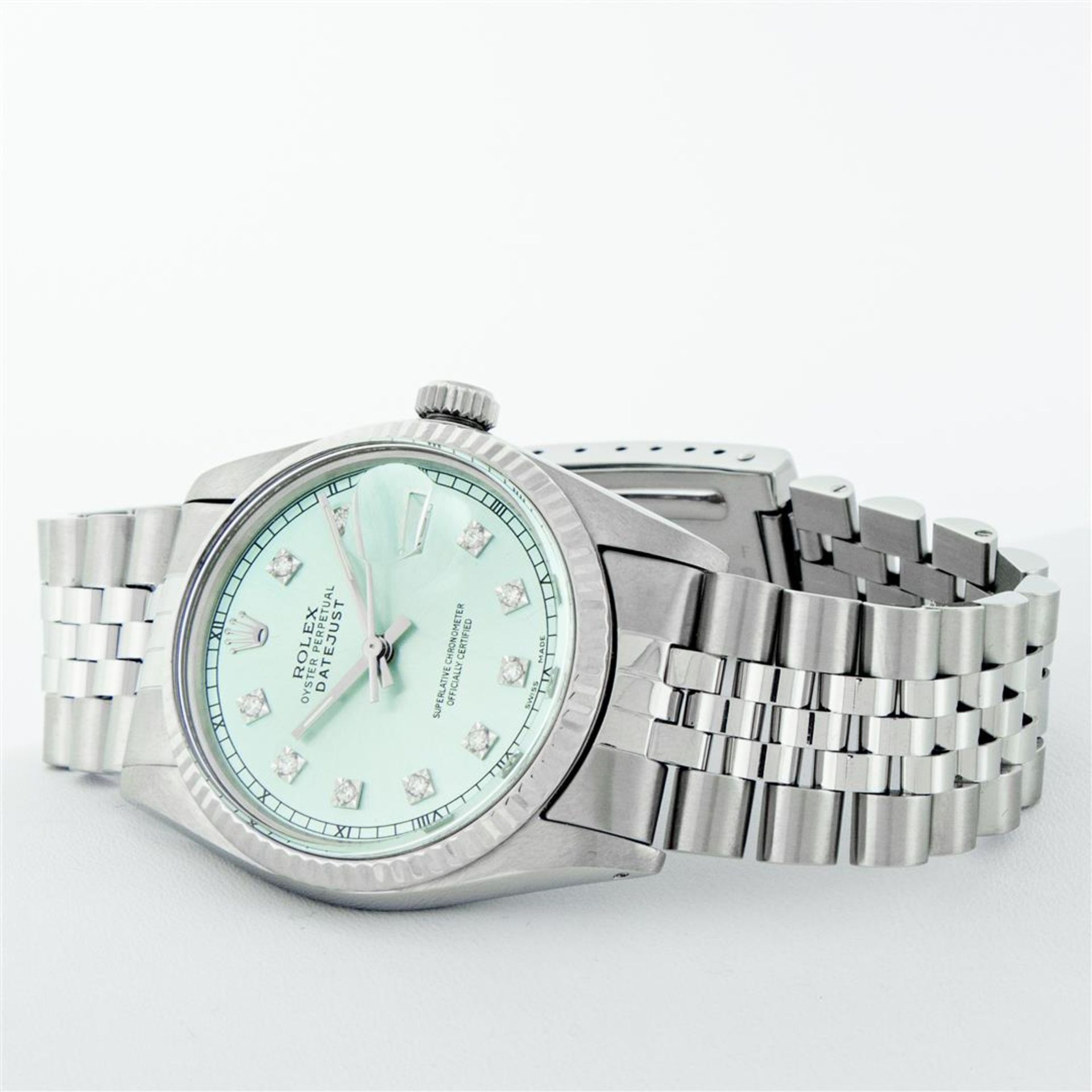 Rolex Mens Stainless Steel Ice Blue Diamond Oyster Perpetual 36MM Datejust Wrist - Image 4 of 9