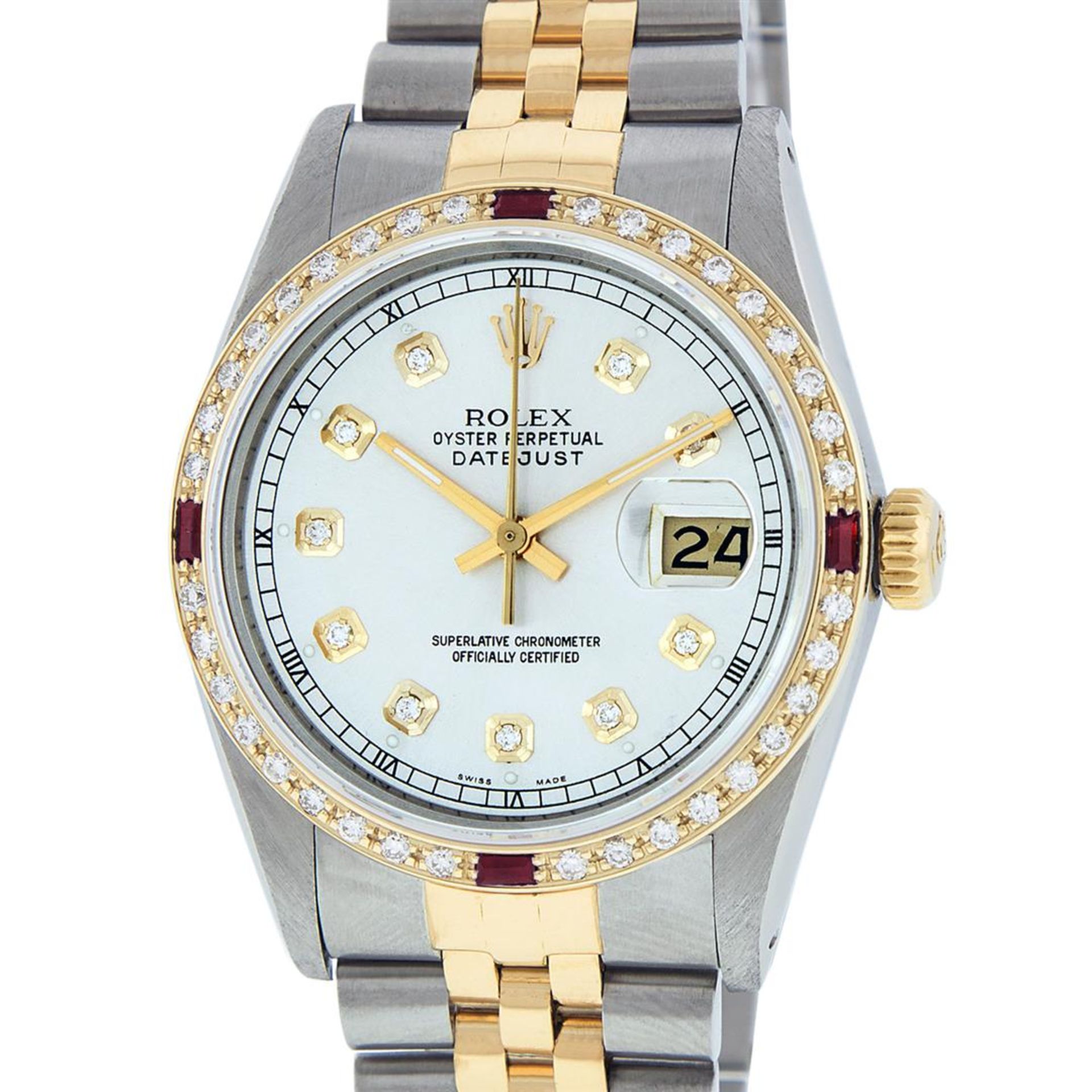 Rolex Mens 2 Tone Silver Diamond & Ruby Datejust Wristwatch - Image 2 of 9