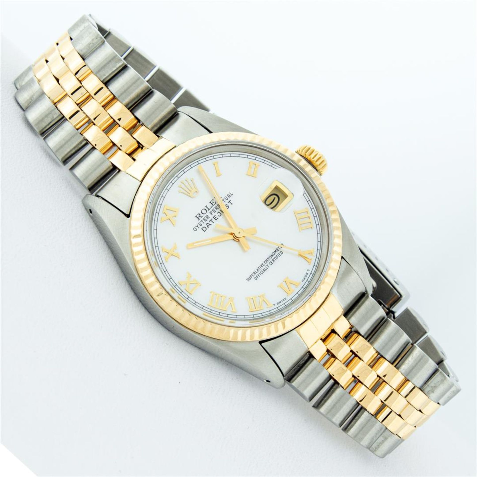 Rolex Mens 2 Tone Mother Of Pearl Roman Datejust Wristwatch - Image 6 of 9