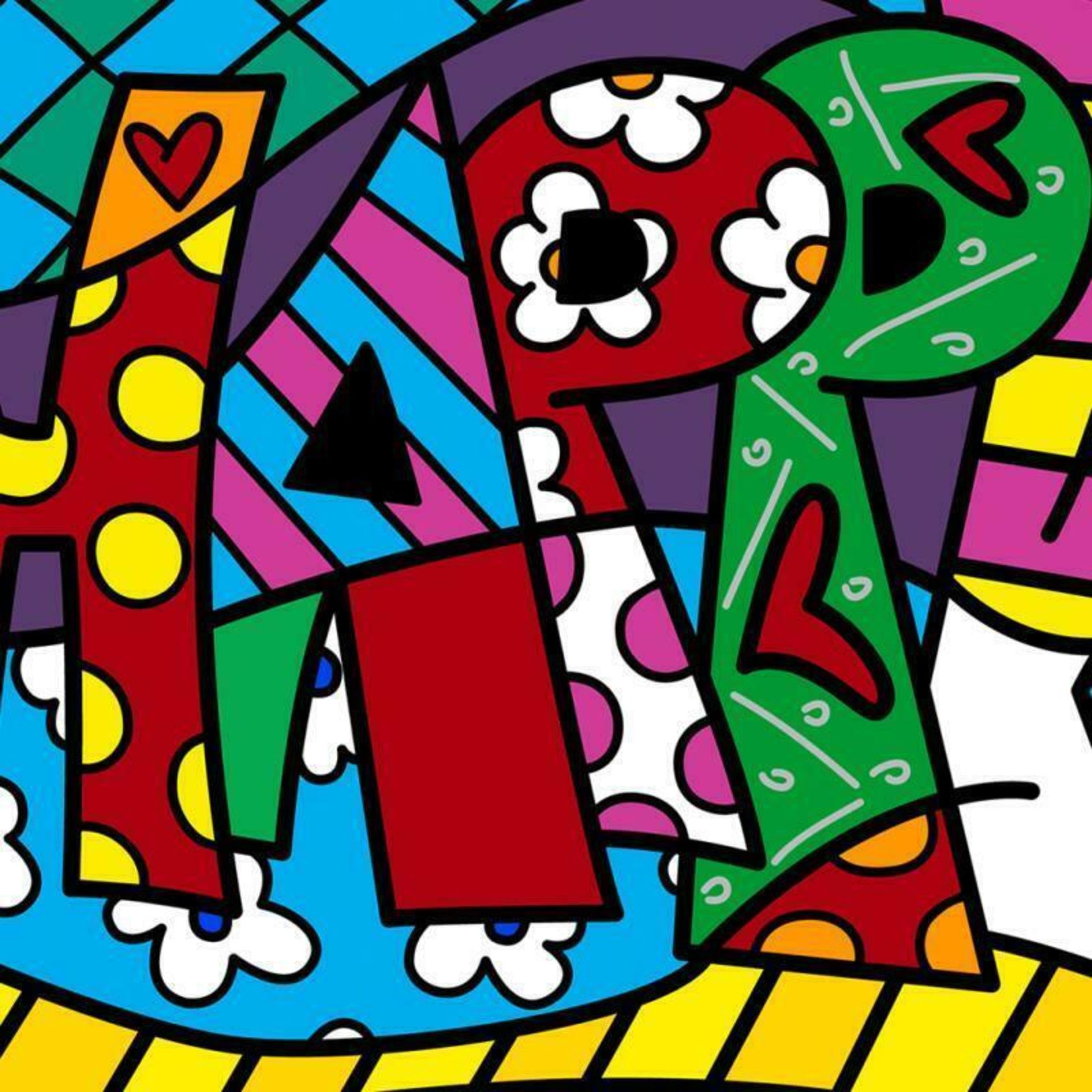 Romero Britto "Happy Mini Word" Hand Signed Giclee on Canvas; Authenticated - Image 2 of 2