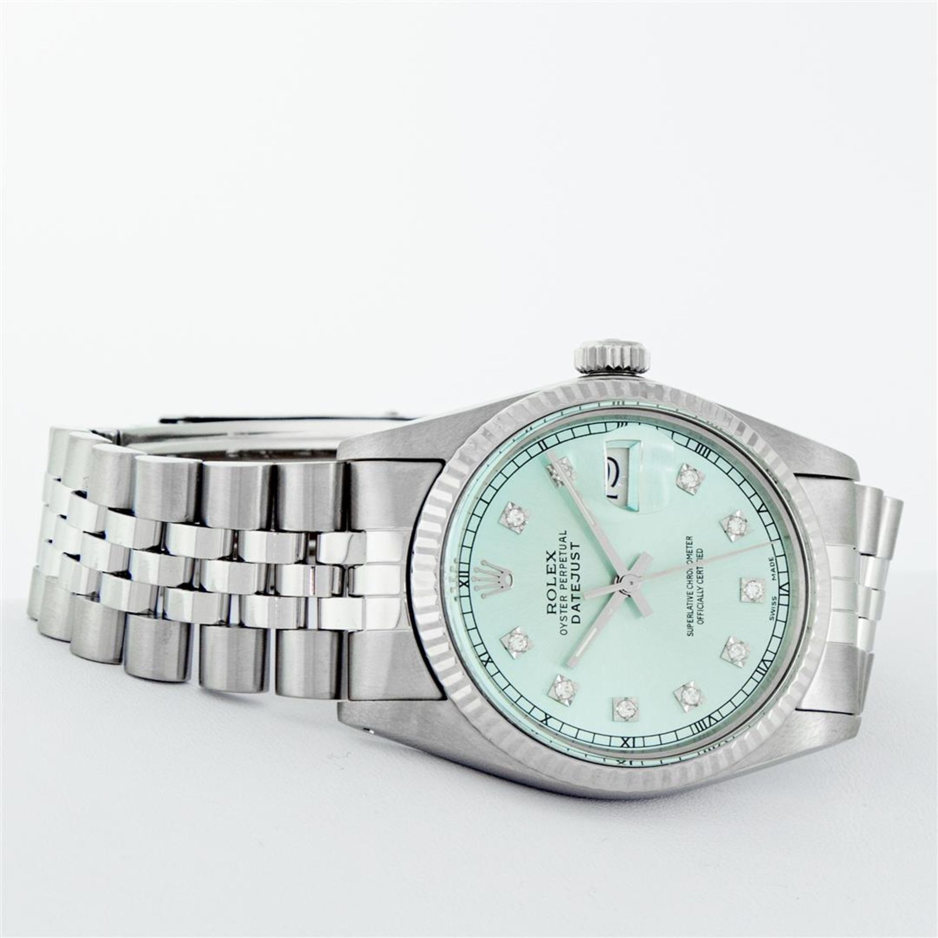 Rolex Mens Stainless Steel Ice Blue Diamond Oyster Perpetual 36MM Datejust Wrist - Image 5 of 9