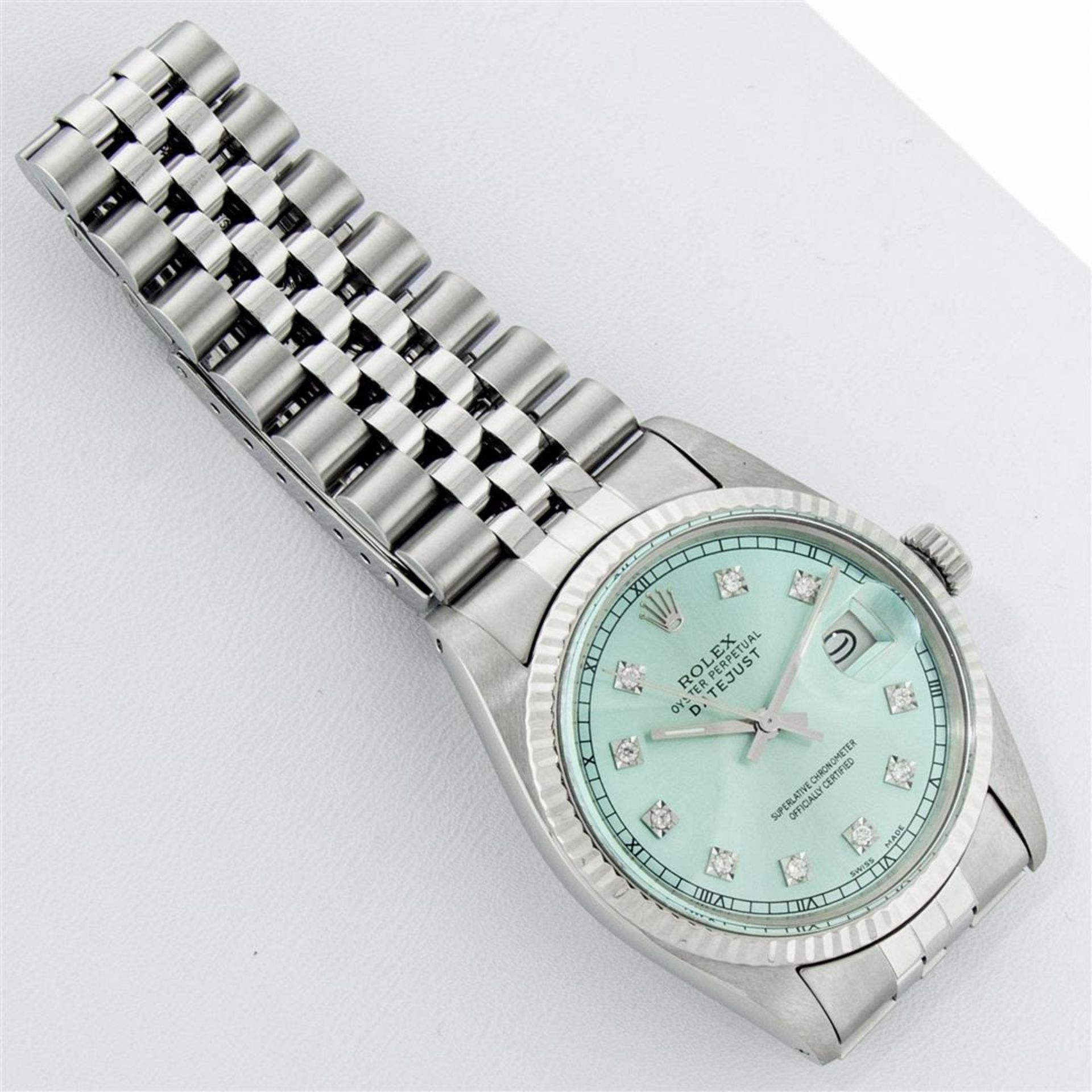 Rolex Mens Stainless Steel Ice Blue Diamond Oyster Perpetual 36MM Datejust Wrist - Image 6 of 9