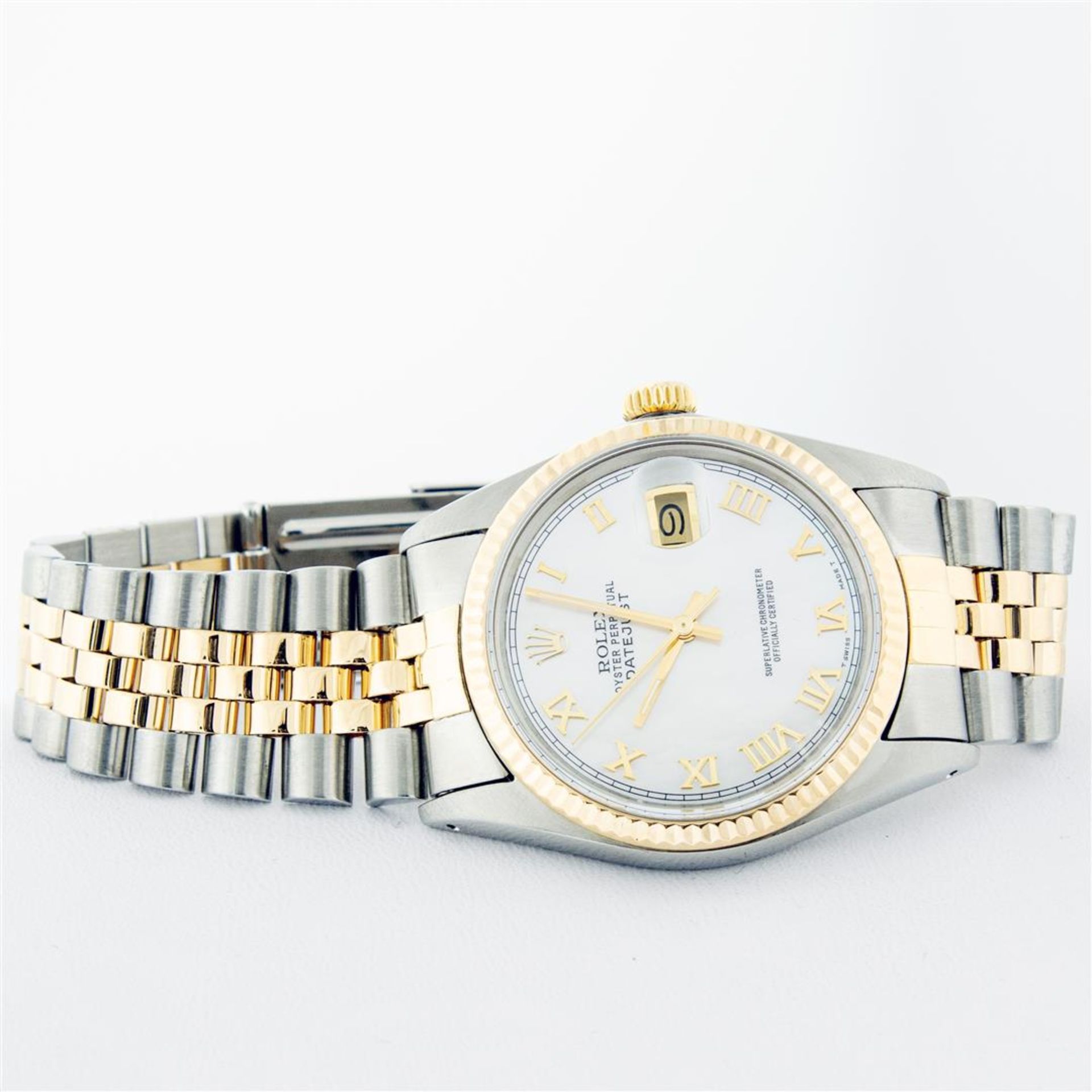 Rolex Mens 2 Tone Mother Of Pearl Roman Datejust Wristwatch - Image 7 of 9