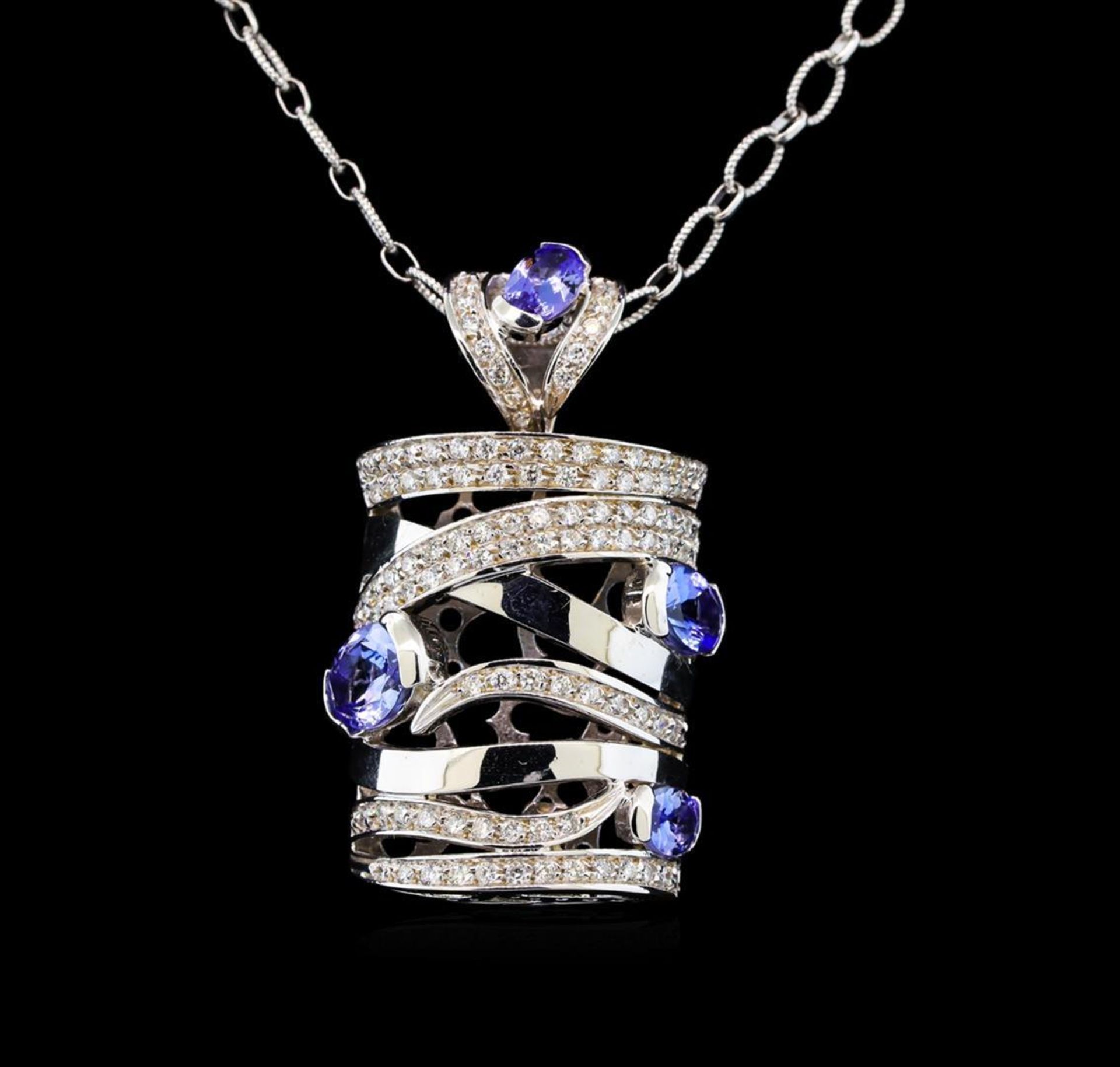 14KT White Gold 3.60 ctw Tanzanite and Diamond Pendant With Chain - Image 2 of 3