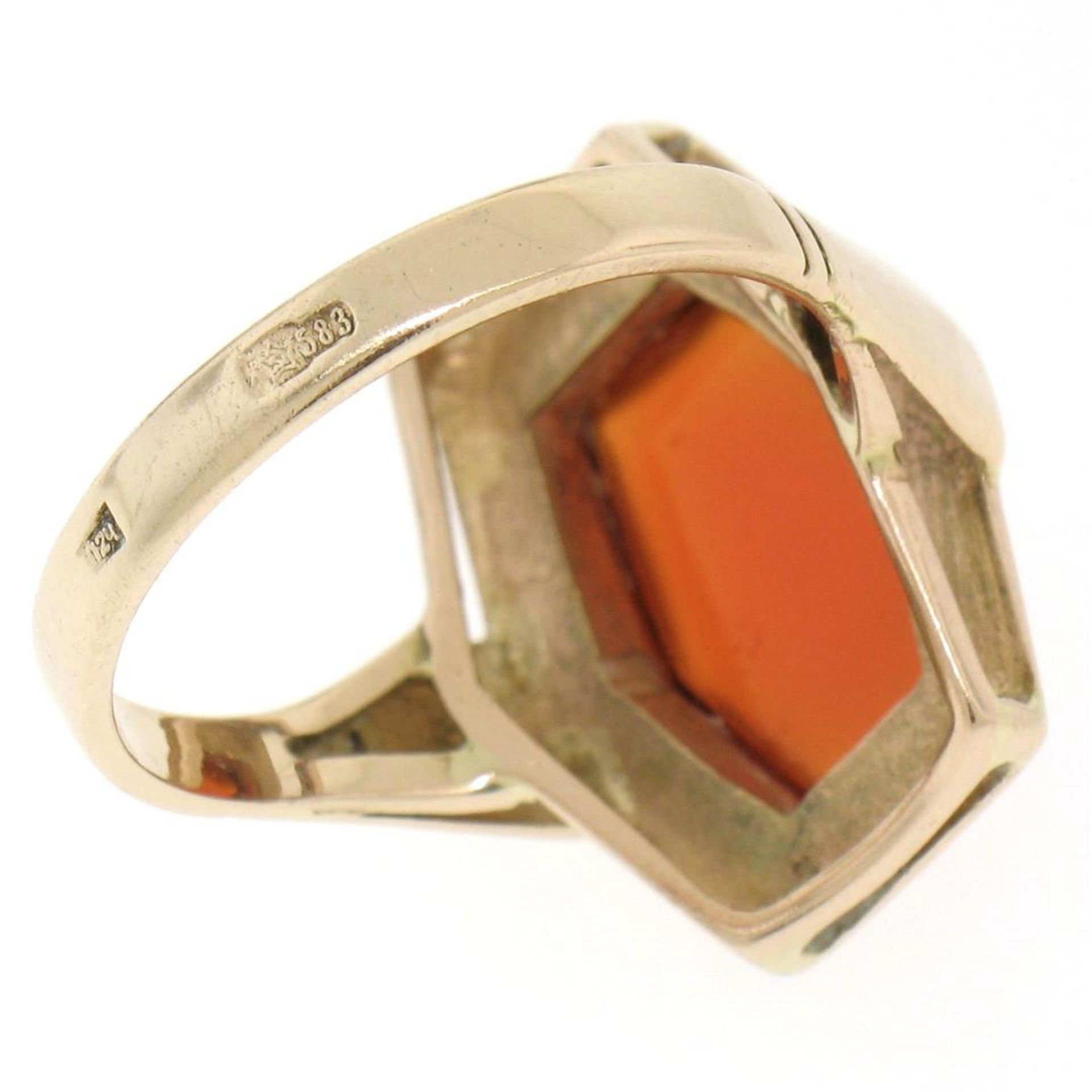 Vintage Russian 14kt Rose Gold Bezel Set Carnelian Hexagon Ring - Image 8 of 9