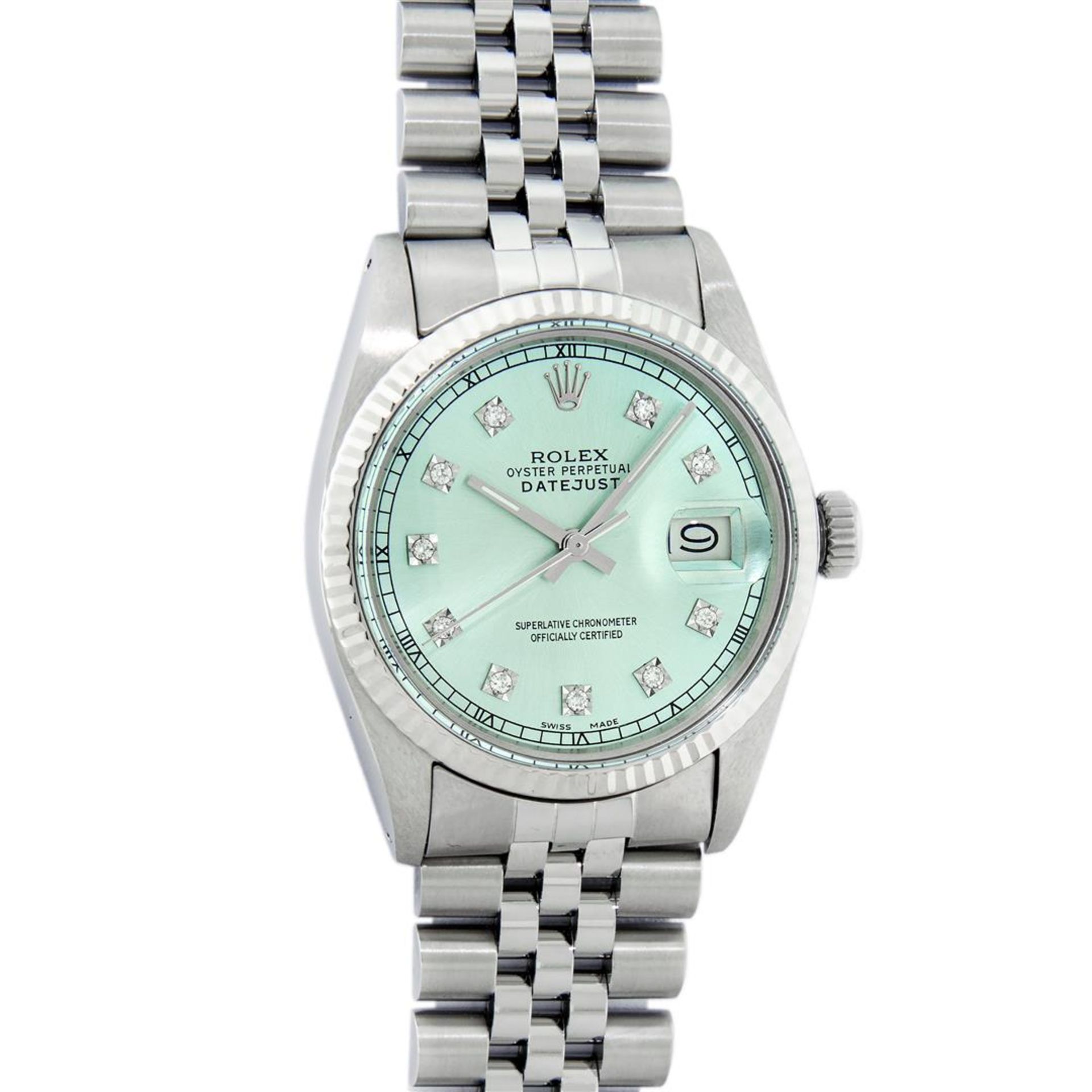 Rolex Mens Stainless Steel Ice Blue Diamond Oyster Perpetual 36MM Datejust Wrist - Image 2 of 9