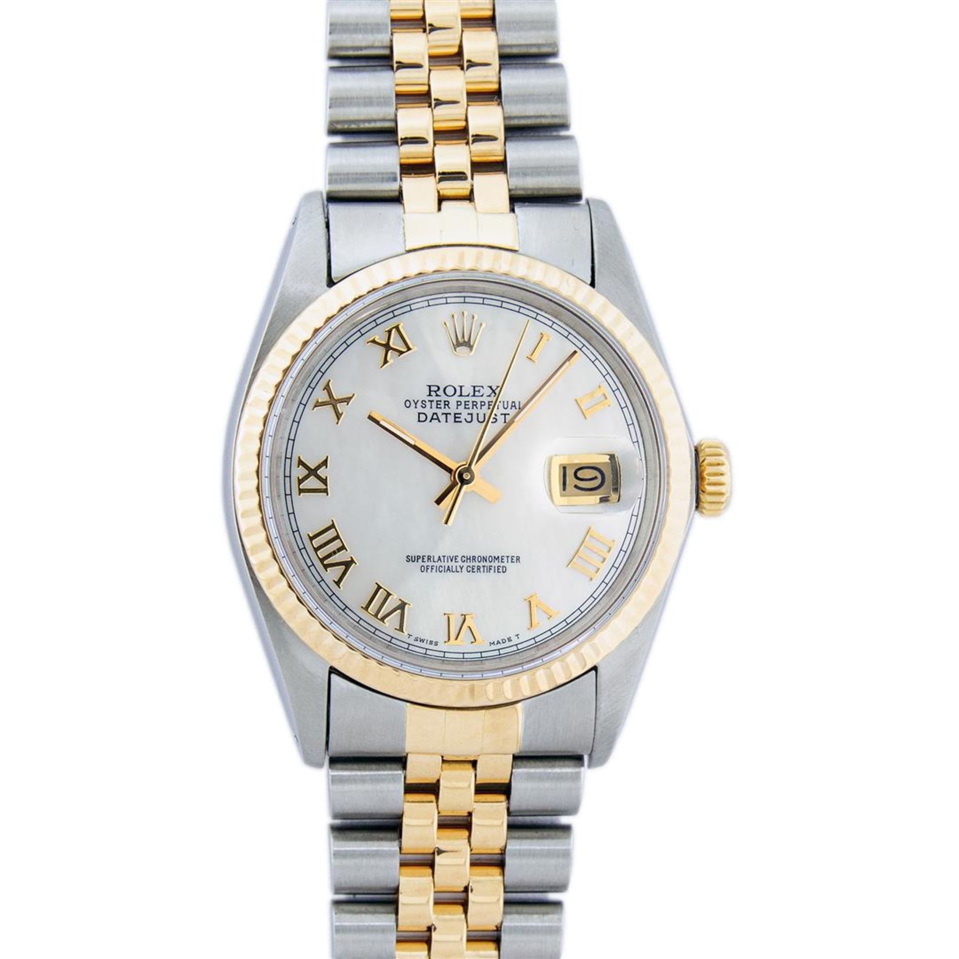 Rolex Mens 2 Tone Mother Of Pearl Roman Datejust Wristwatch - Image 5 of 9