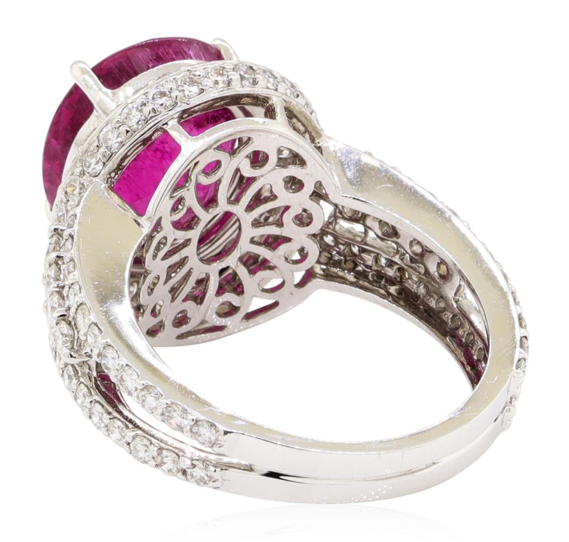 7.49 ctw Oval Mixed Rubellite And Round Brilliant Cut Diamond Ring - 18KT White - Image 3 of 5