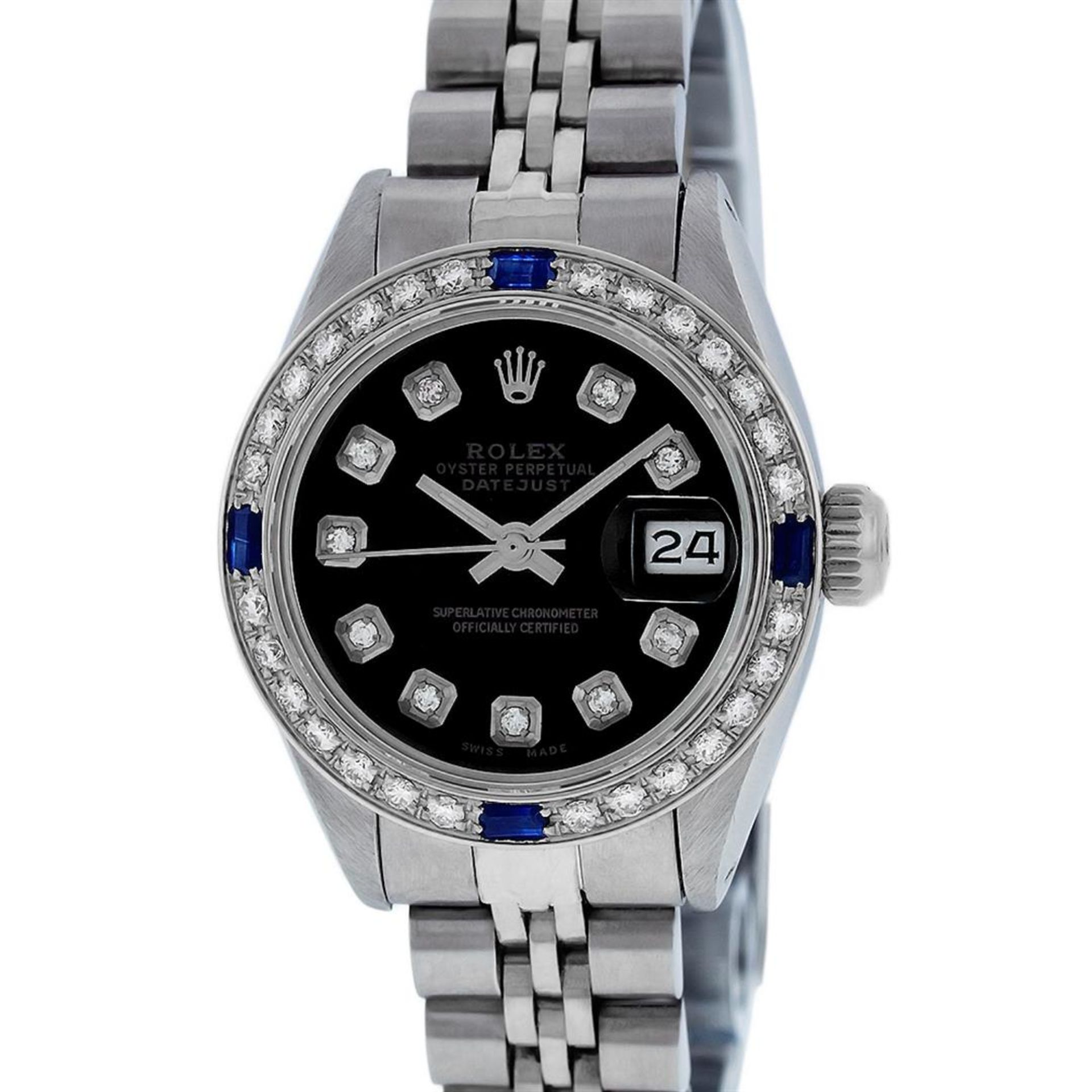 Rolex Ladies Stainless Steel Black Diamond & Sapphire Datejust Wristwatch 26MM - Image 2 of 9