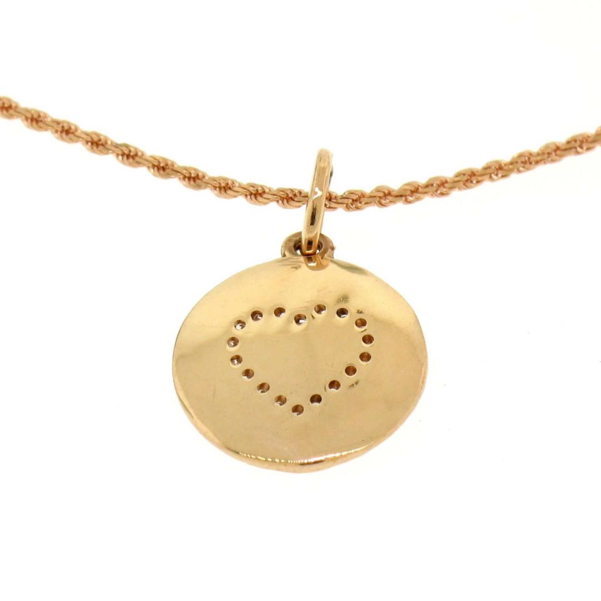 14K Rose Gold 0.13 ctw Diamond Open Heart Disc Pendant w/ 16" Rope Chain - Image 4 of 5