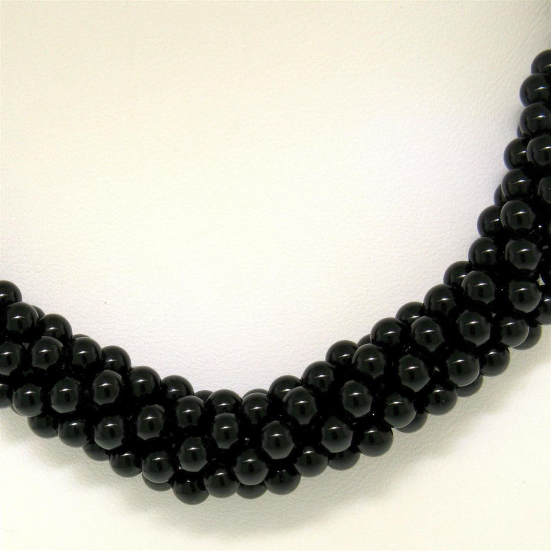 14k Gold Long Multi Strand Black Onyx Necklace w/ Freshwater Pearl & Coral Bead - Image 2 of 4