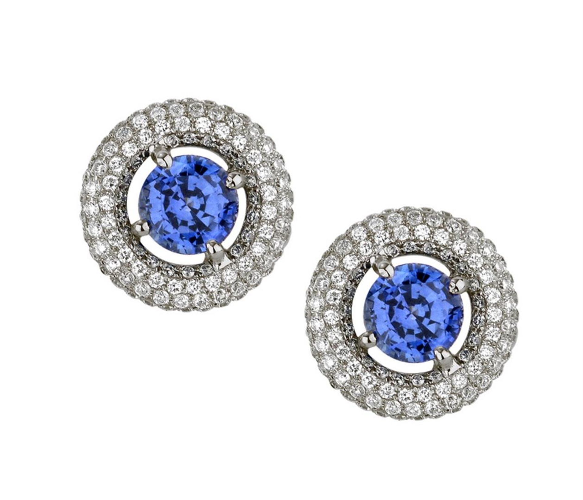 18k White Gold 3.50 ctw Diamond and Blue Sapphire Earrings, (VS1-VS2/G-H)