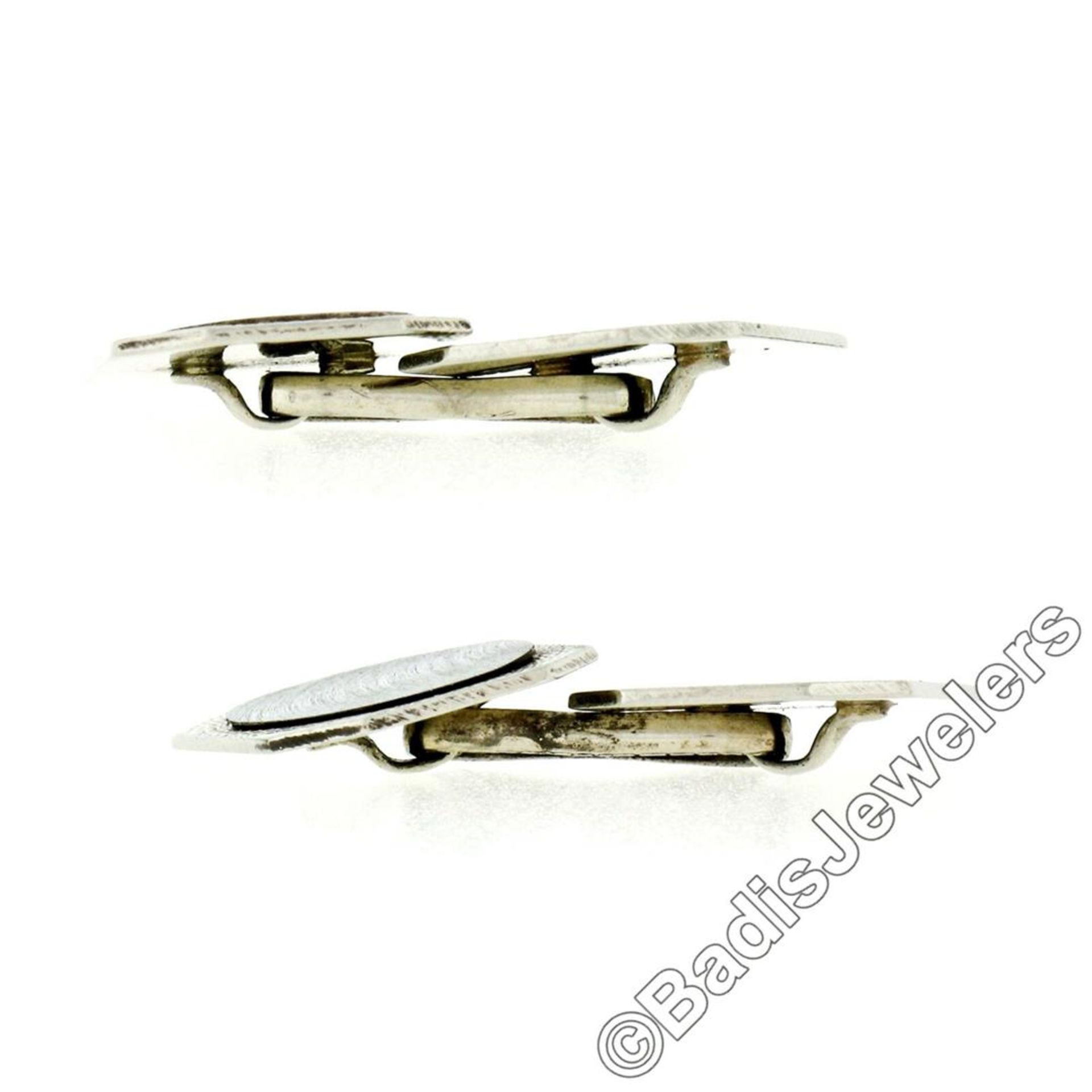 Antique Art Deco 14kt White Gold Etched Dual Panel Cuff Links - Image 4 of 5