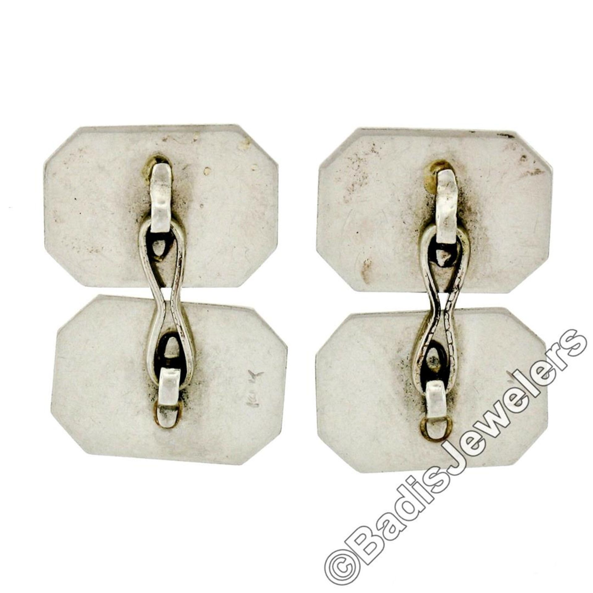Antique Art Deco 14kt White Gold Etched Dual Panel Cuff Links - Image 5 of 5