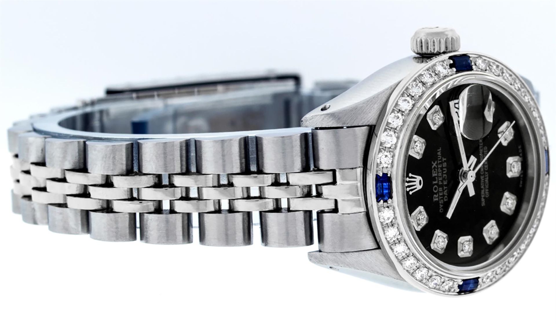 Rolex Ladies Stainless Steel Black Diamond & Sapphire Datejust Wristwatch 26MM - Image 3 of 9