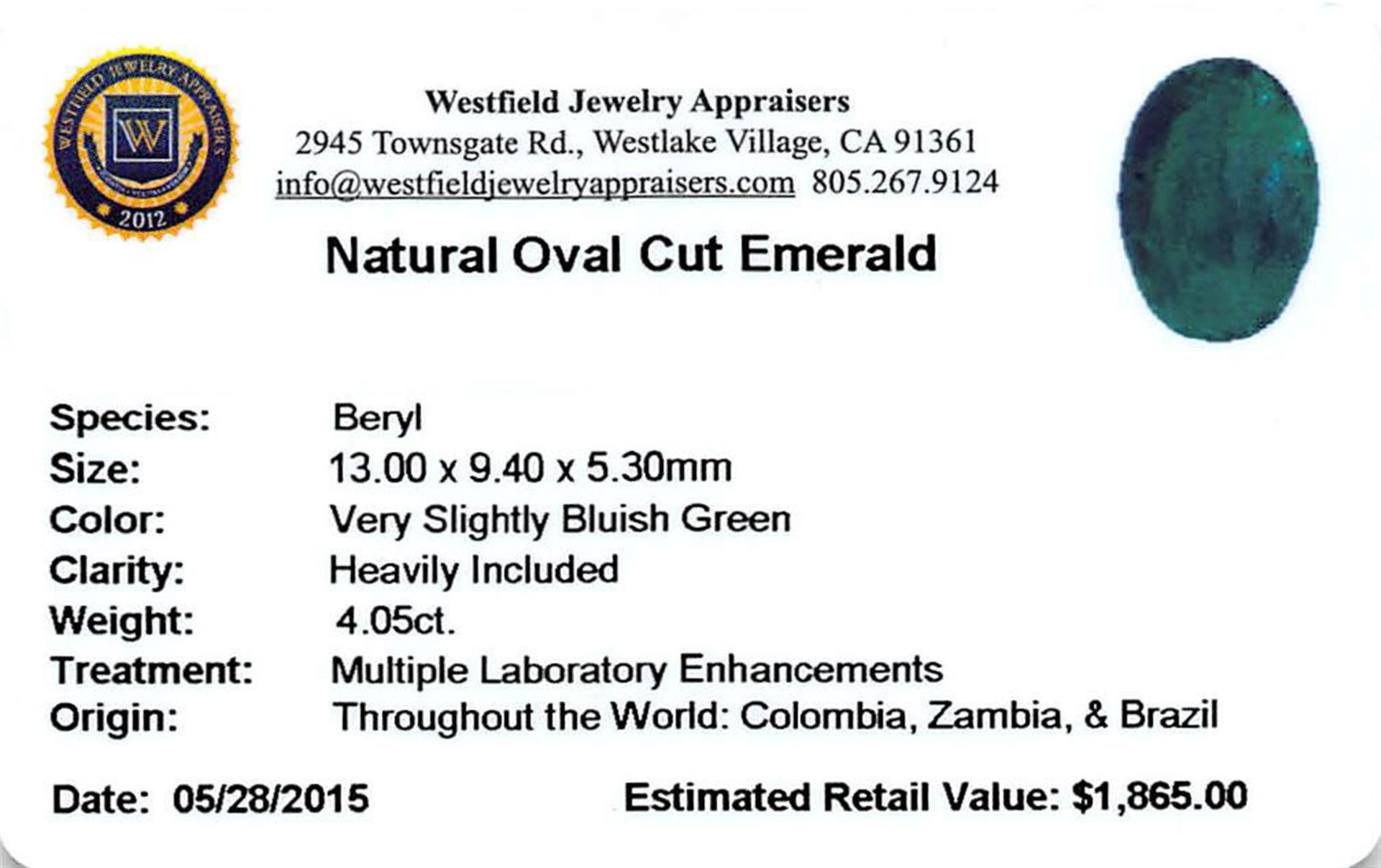 4.05 ctw Oval Emerald Parcel - Image 2 of 2