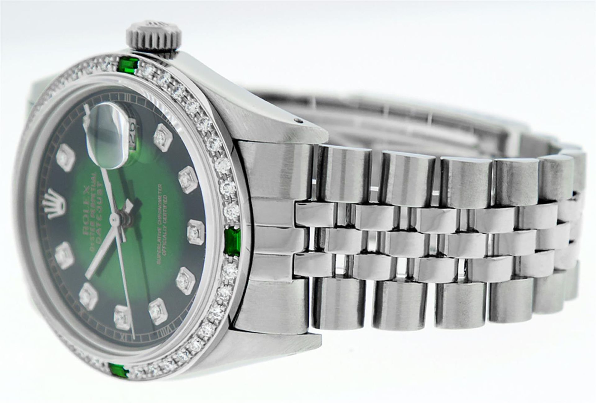 Rolex Mens Stainless Steel Green Vignette Diamond Datejust Wristwatch - Image 7 of 9