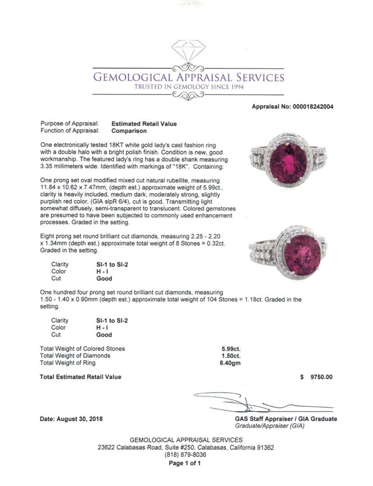 7.49 ctw Oval Mixed Rubellite And Round Brilliant Cut Diamond Ring - 18KT White - Image 5 of 5