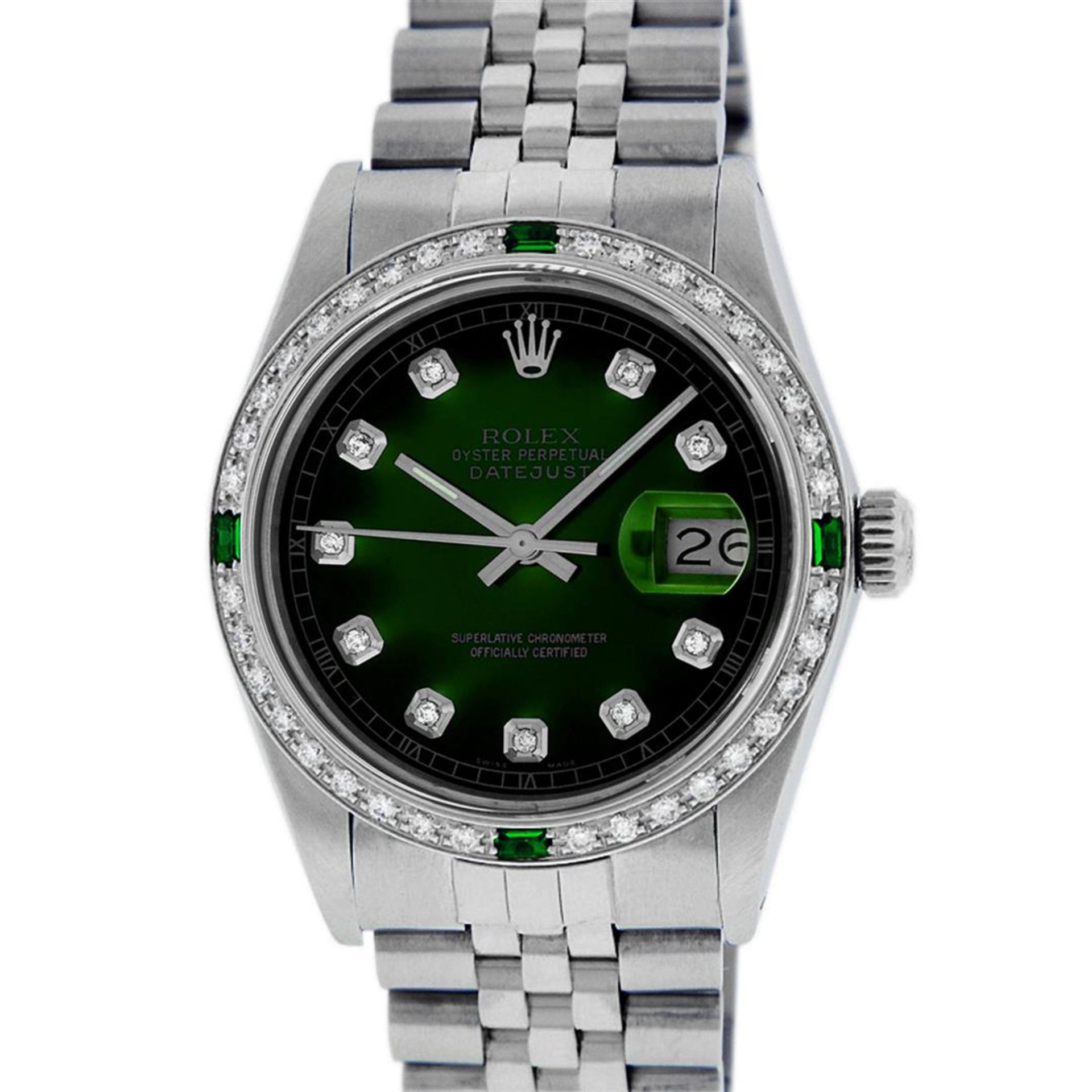 Rolex Mens Stainless Steel Green Vignette Diamond Datejust Wristwatch - Image 2 of 9
