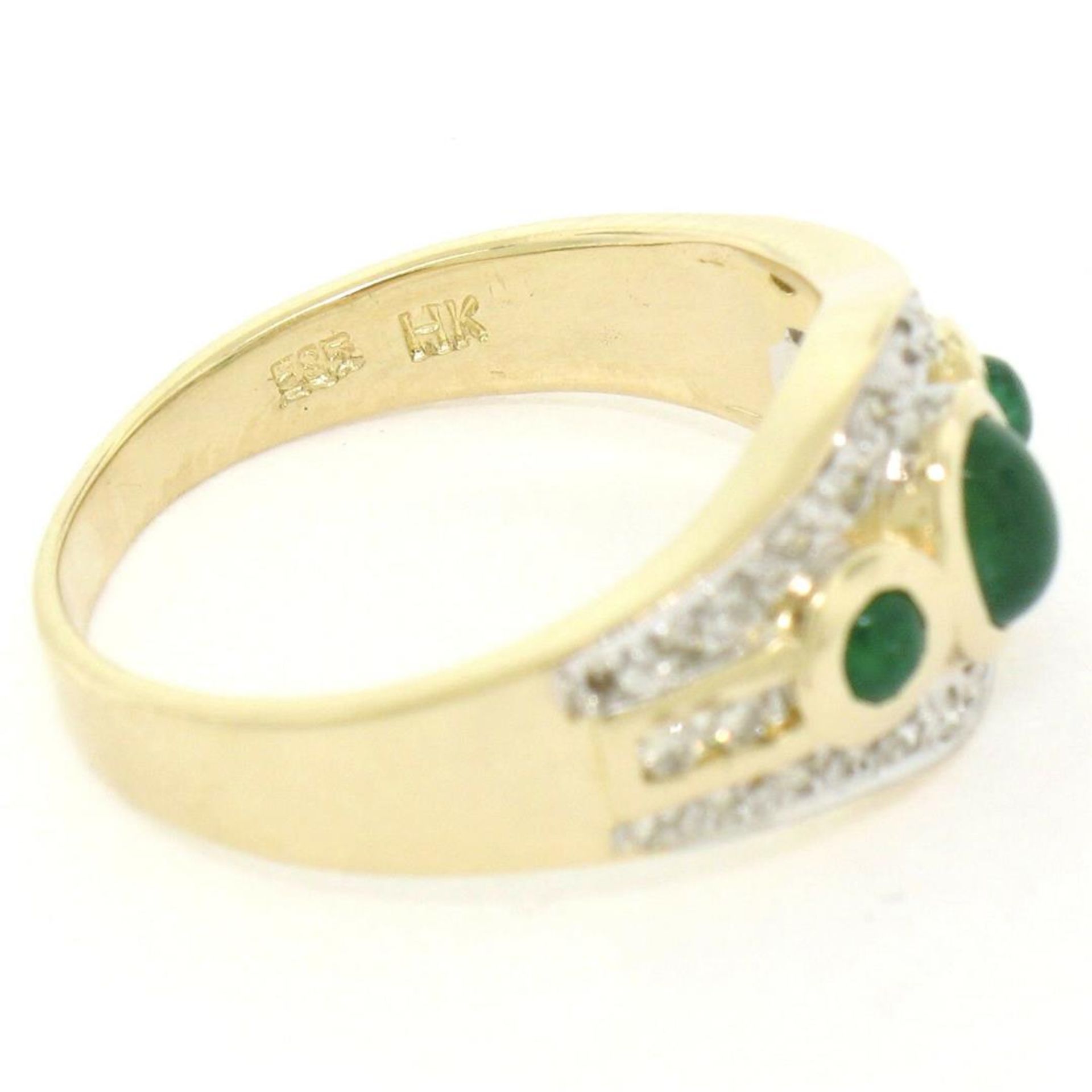 Petite 14K TT Gold 0.68 ctw 3 Cabochon Emerald & Diamond Accented Cocktail Ring - Image 8 of 9