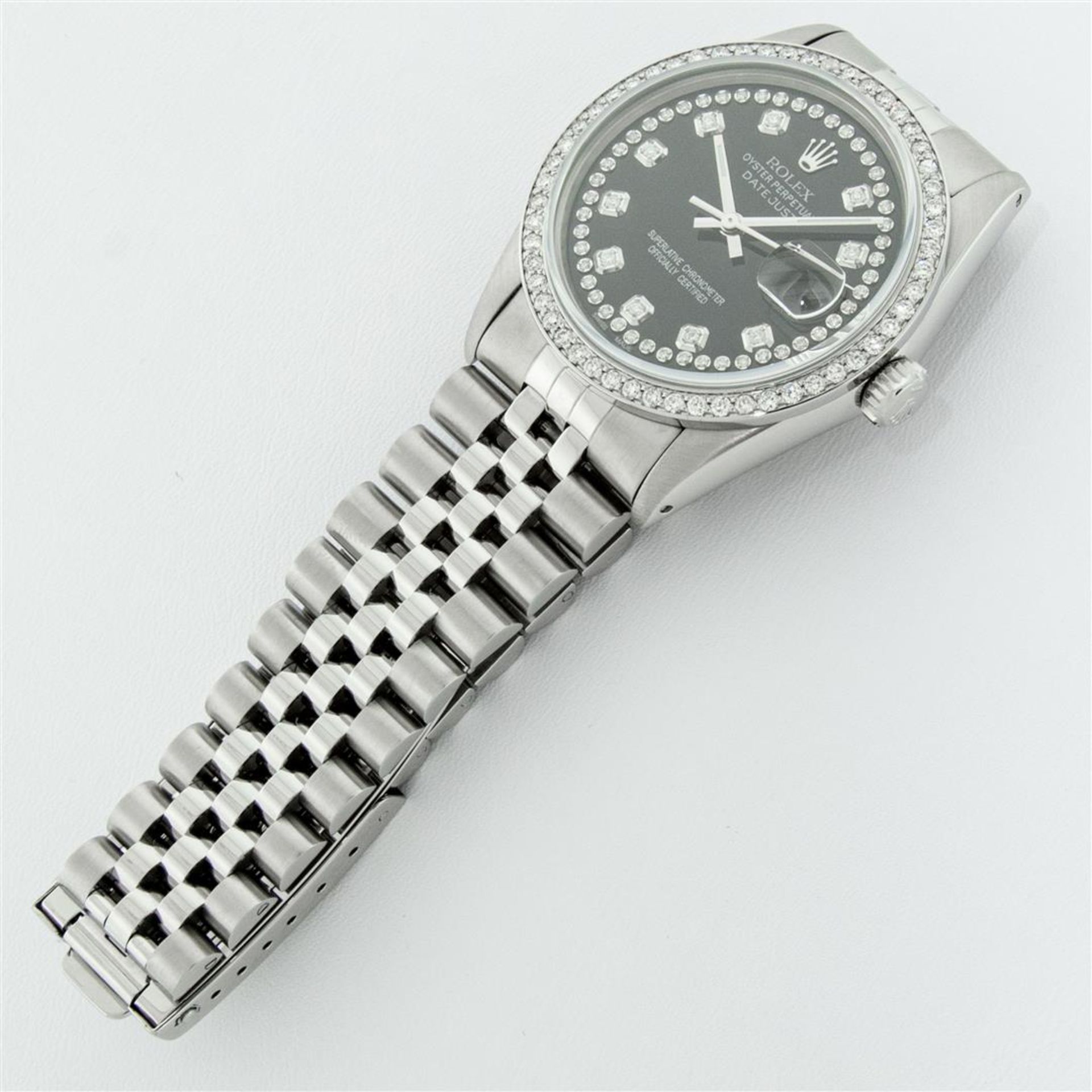 Rolex Mens 36 Stainless Steel Black String Diamond 36MM Oyster Perpetaul Datejus - Image 6 of 9