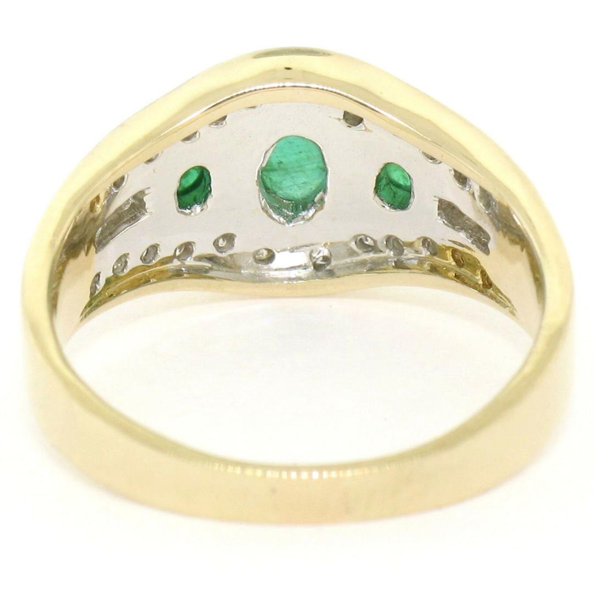 Petite 14K TT Gold 0.68 ctw 3 Cabochon Emerald & Diamond Accented Cocktail Ring - Image 4 of 9