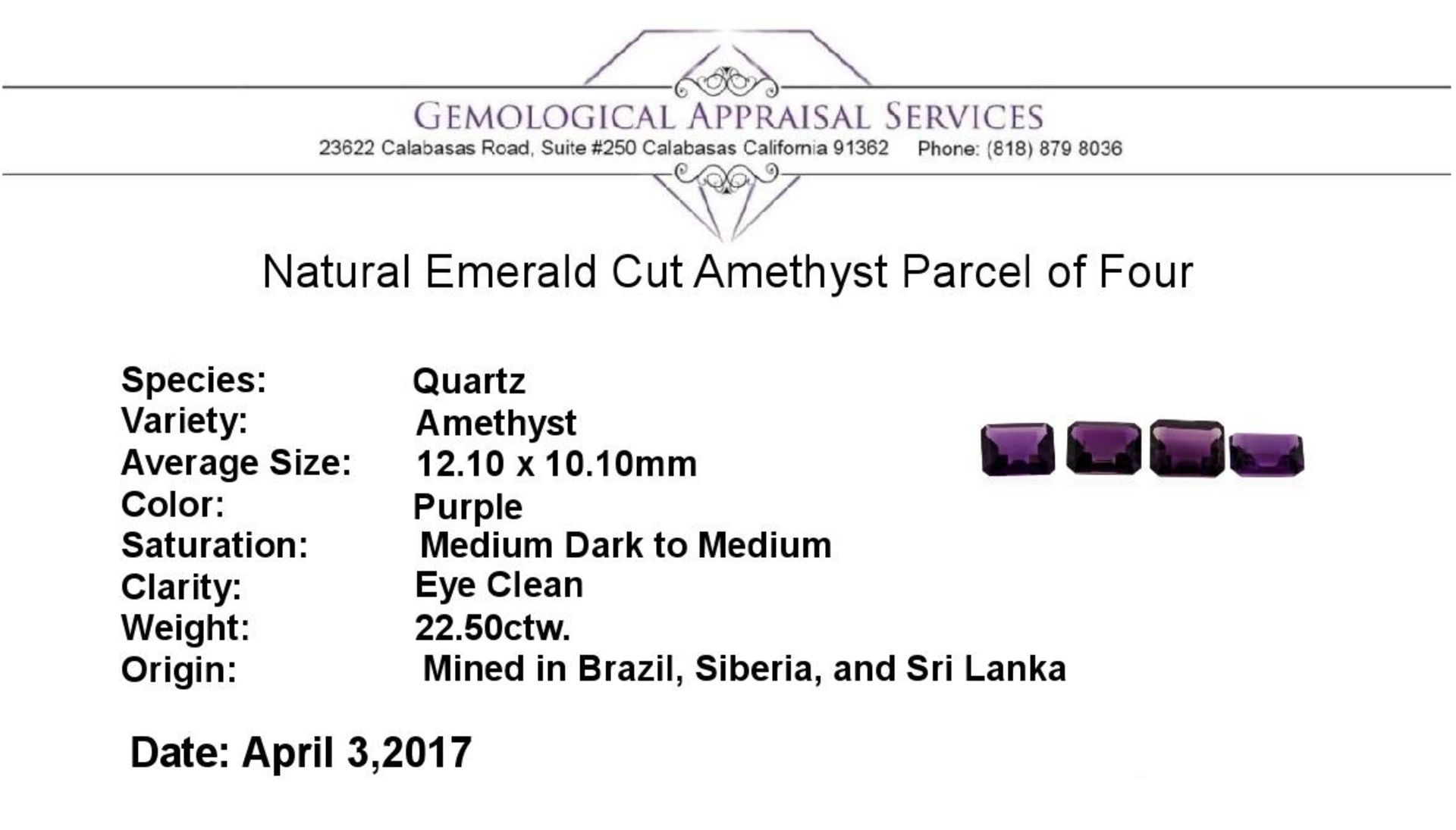 22.50 ctw. Natural Emerald Cut Amethyst Parcel of Four - Image 3 of 3