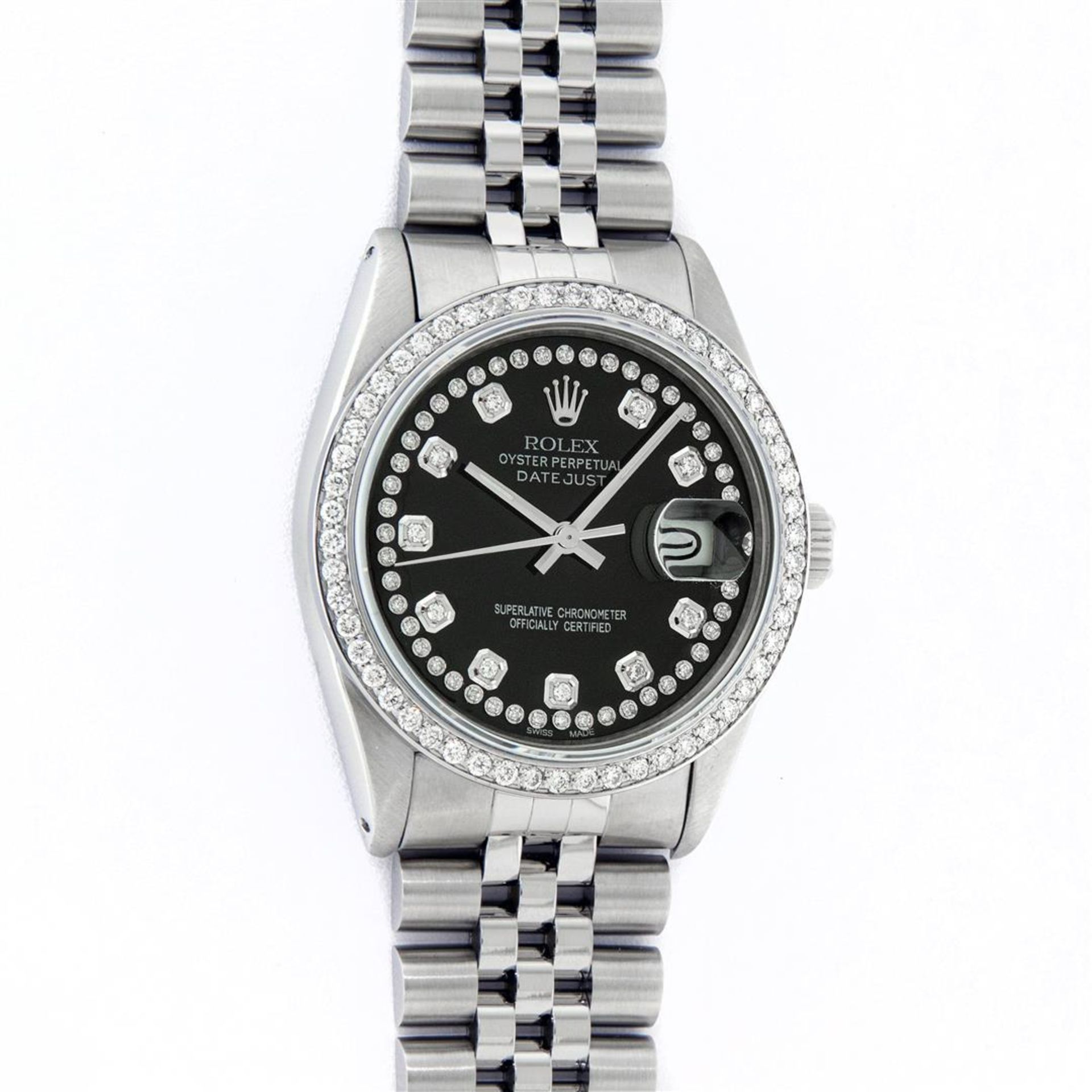 Rolex Mens 36 Stainless Steel Black String Diamond 36MM Oyster Perpetaul Datejus - Image 2 of 9