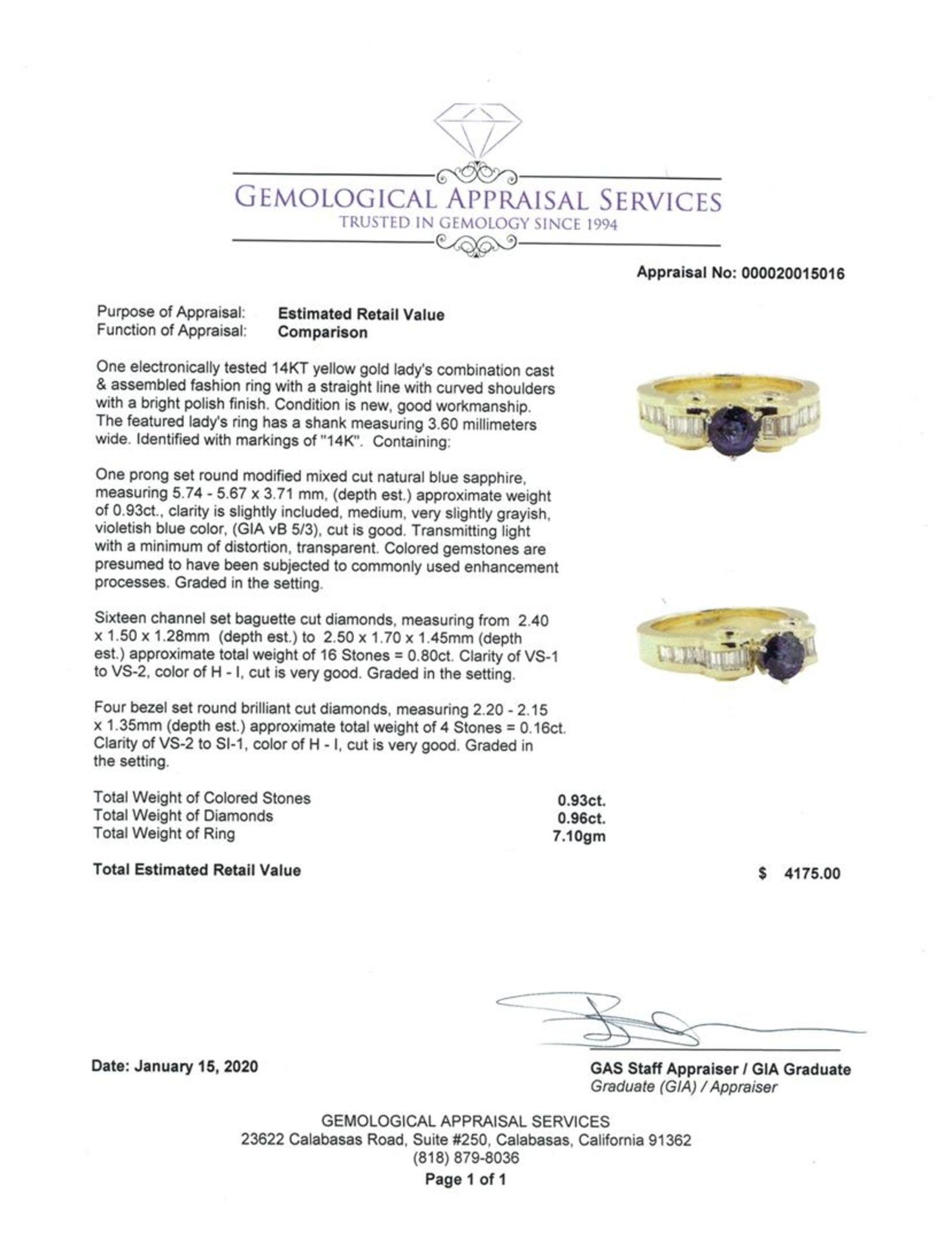 1.89 ctw Blue Sapphire And Diamond Ring - 14KT Yellow Gold - Image 5 of 5