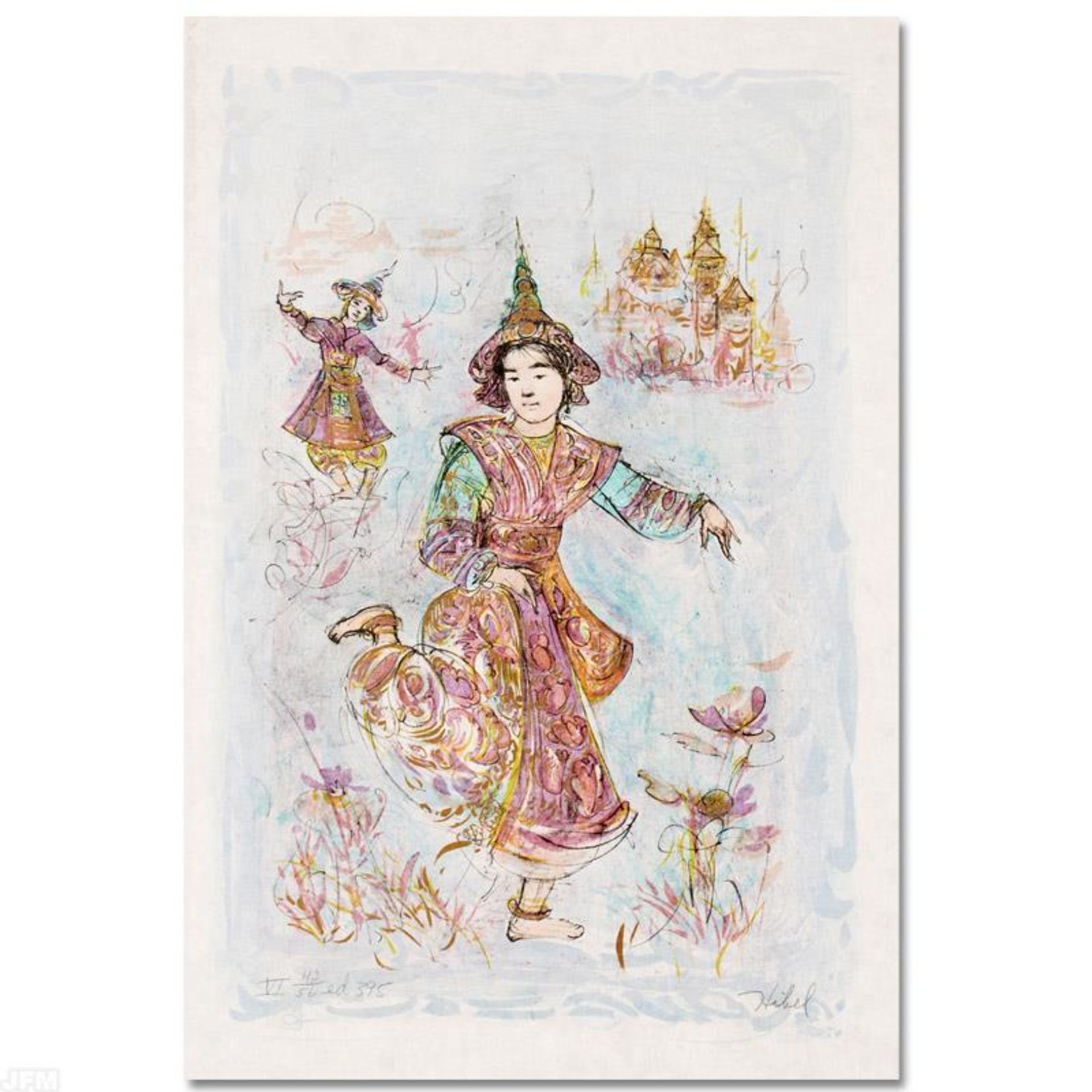 "Thai Dancers" Limited Edition Lithograph by Edna Hibel, Numbered and Hand Signe