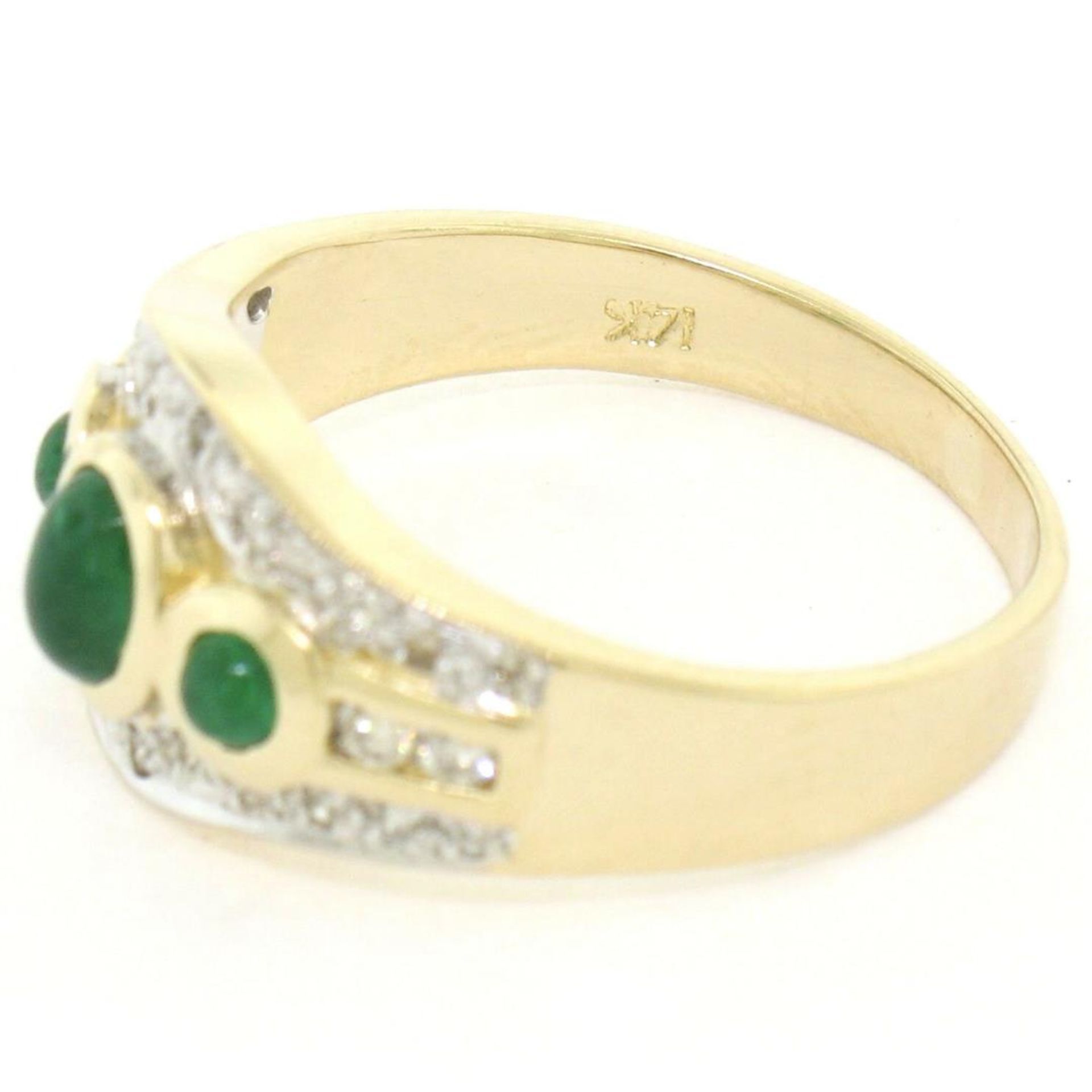 Petite 14K TT Gold 0.68 ctw 3 Cabochon Emerald & Diamond Accented Cocktail Ring - Image 9 of 9