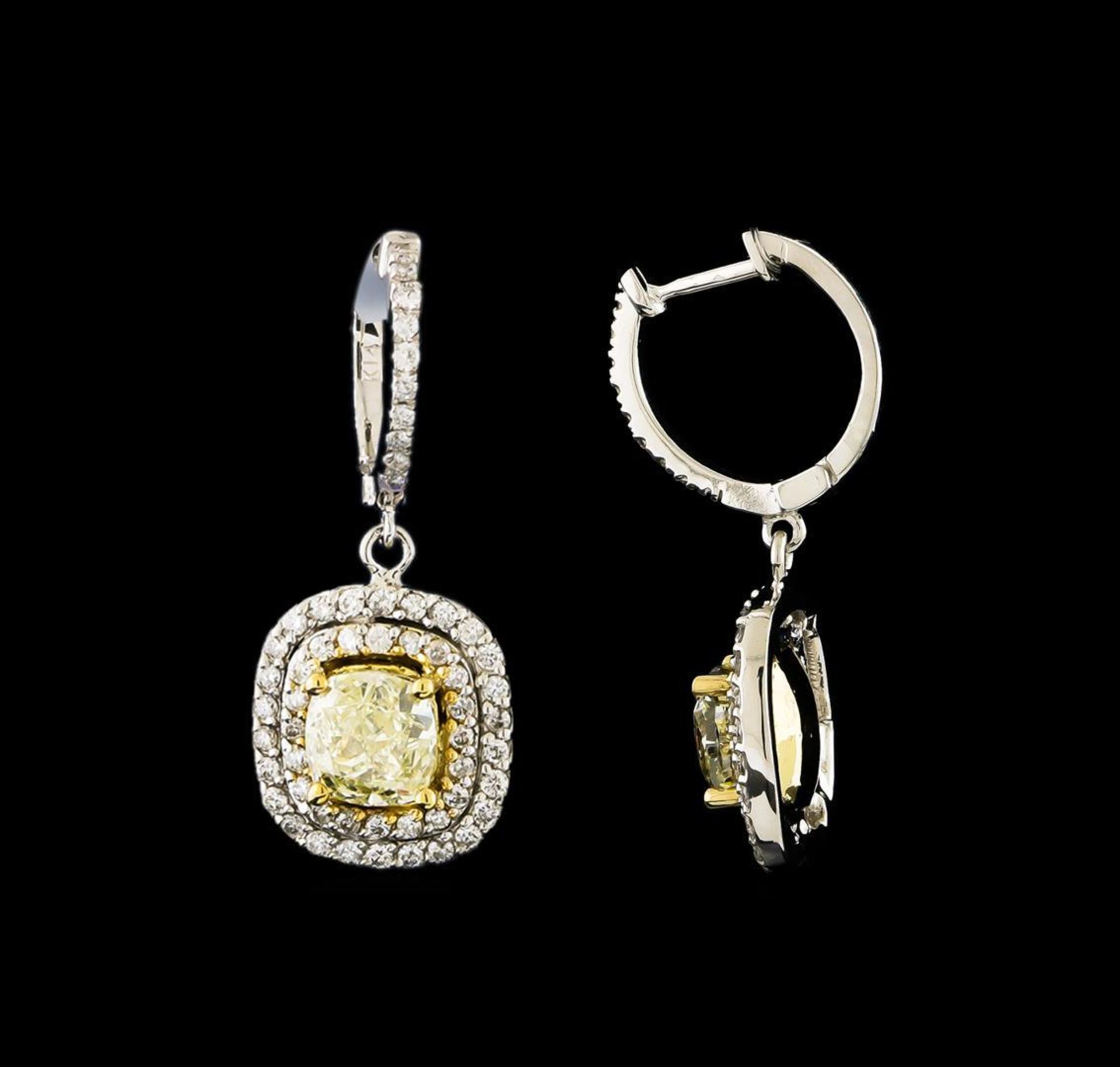 4.08 ctw Fancy Yellow Diamond Earrings - 14KT White and Yellow Gold - Image 2 of 3