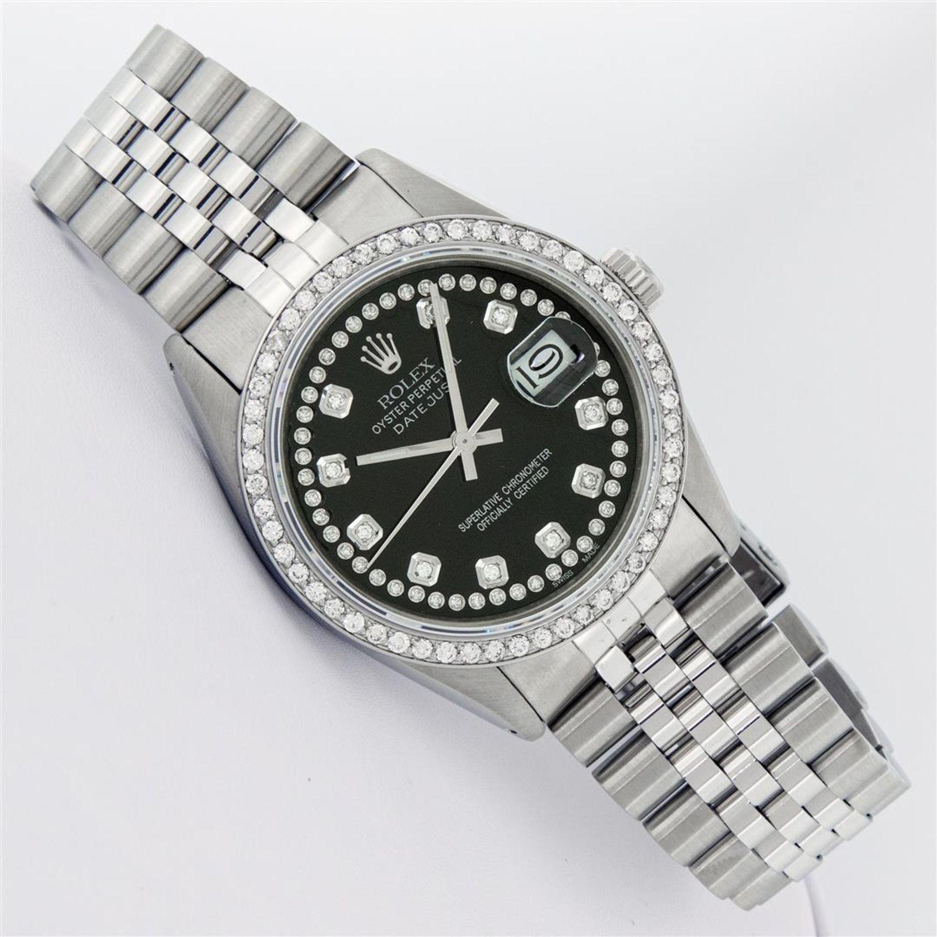 Rolex Mens 36 Stainless Steel Black String Diamond 36MM Oyster Perpetaul Datejus - Image 3 of 9