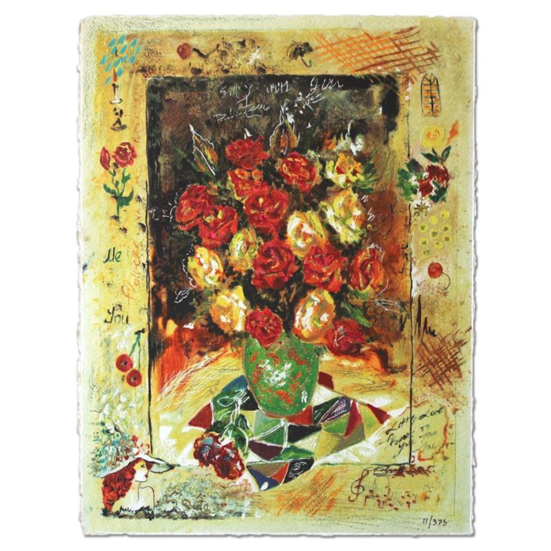 Sergey Kovrigo, "Red Bouquet" Hand Signed Limited Edition Serigraph with Letter