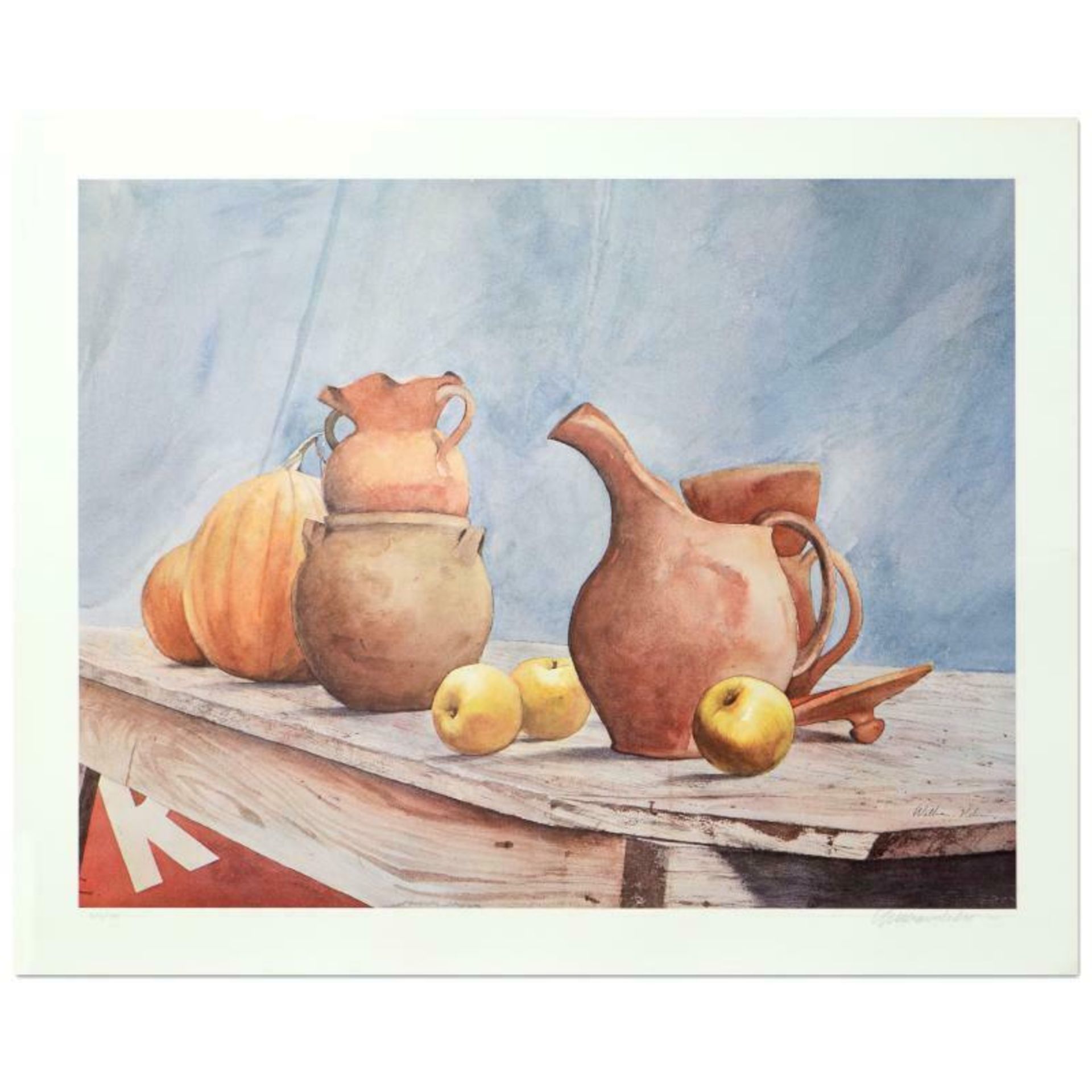 William Nelson, "Pottery Still Life" Limited Edition Lithograph, Numbered and Ha