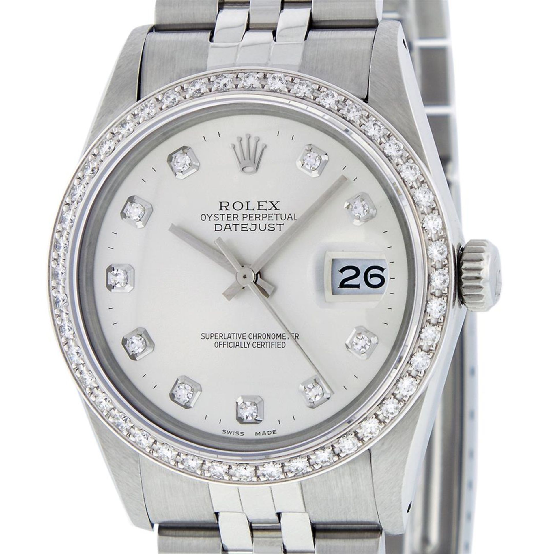 Rolex Mens Stainless Steel Silver Diamond 36MM Oyster Perpetual Datejust Wristwa - Image 3 of 9