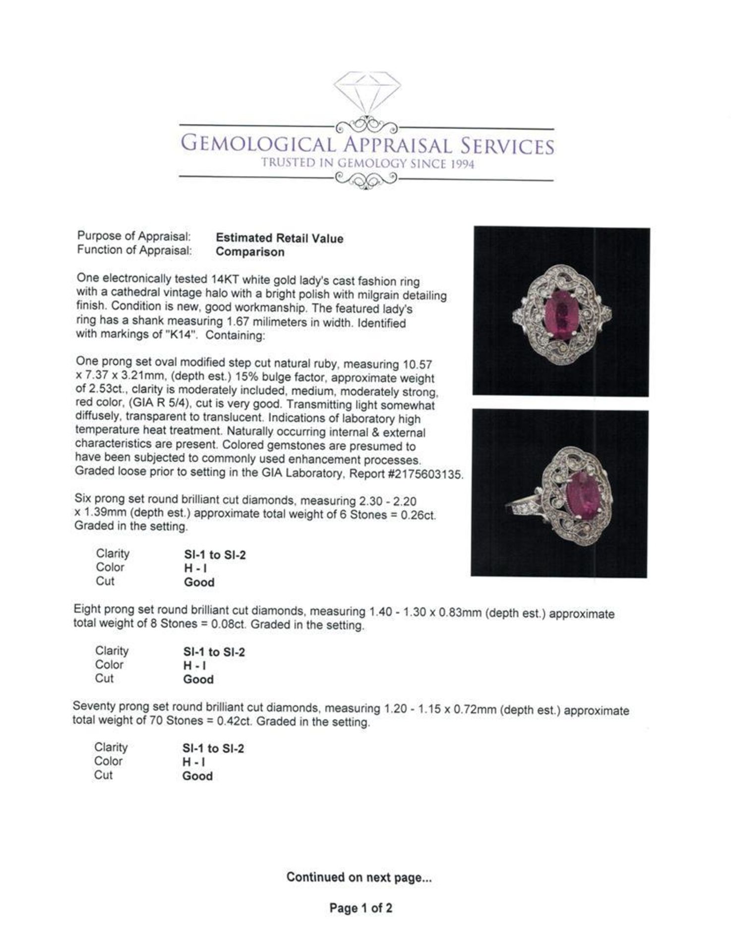 GIA Cert 2.53 ctw Ruby and Diamond Ring - 14KT White Gold - Image 5 of 7