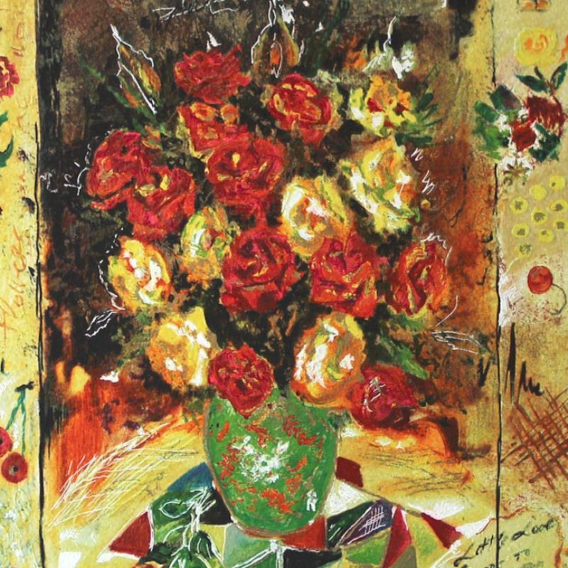 Sergey Kovrigo, "Red Bouquet" Hand Signed Limited Edition Serigraph with Letter - Image 2 of 2