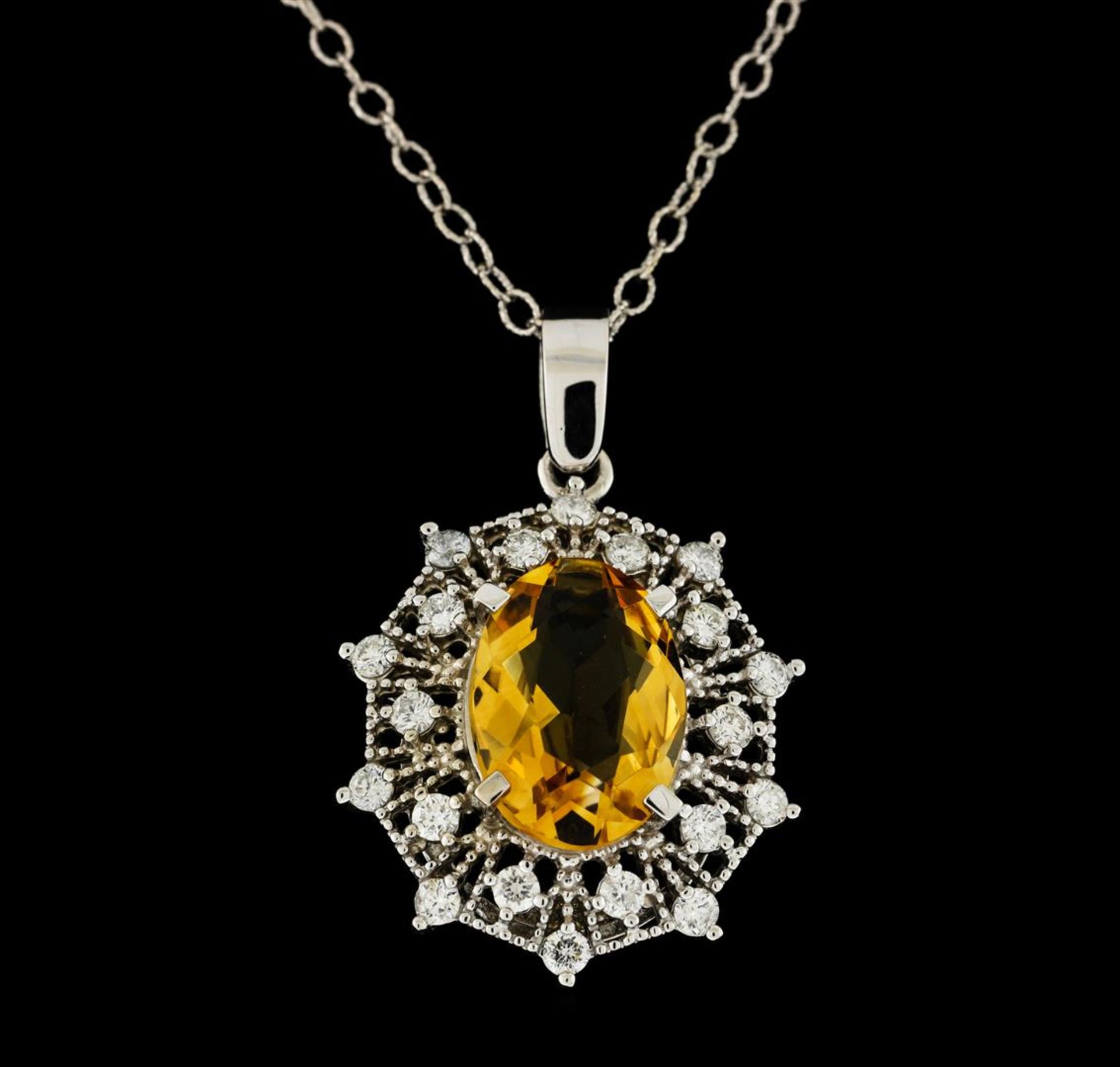 4.30 ctw Citrine and Diamond Pendant With Chain - 14KT White Gold - Image 2 of 2