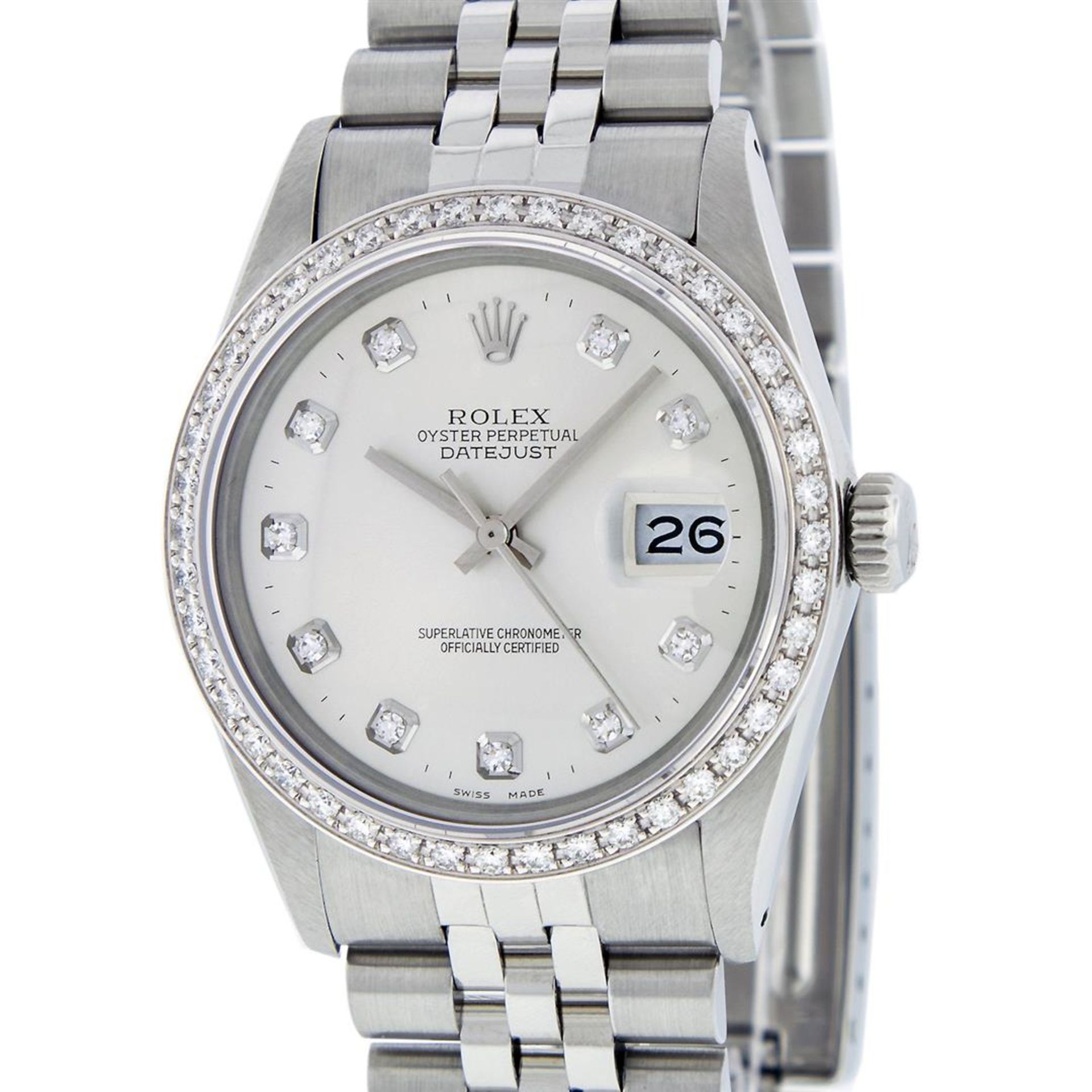 Rolex Mens Stainless Steel Silver Diamond 36MM Oyster Perpetual Datejust Wristwa - Image 2 of 9